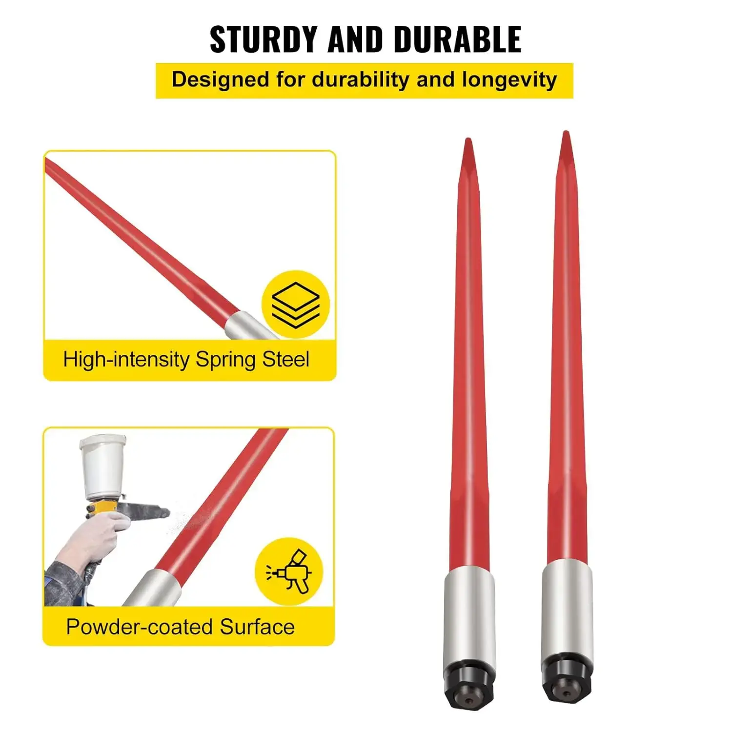 Pair Hay Spear 39" Bale Spear 3000 lbs Capacity,Bale Hay Spike with Hex Nut & Sleeve for Buckets Tractors Loaders