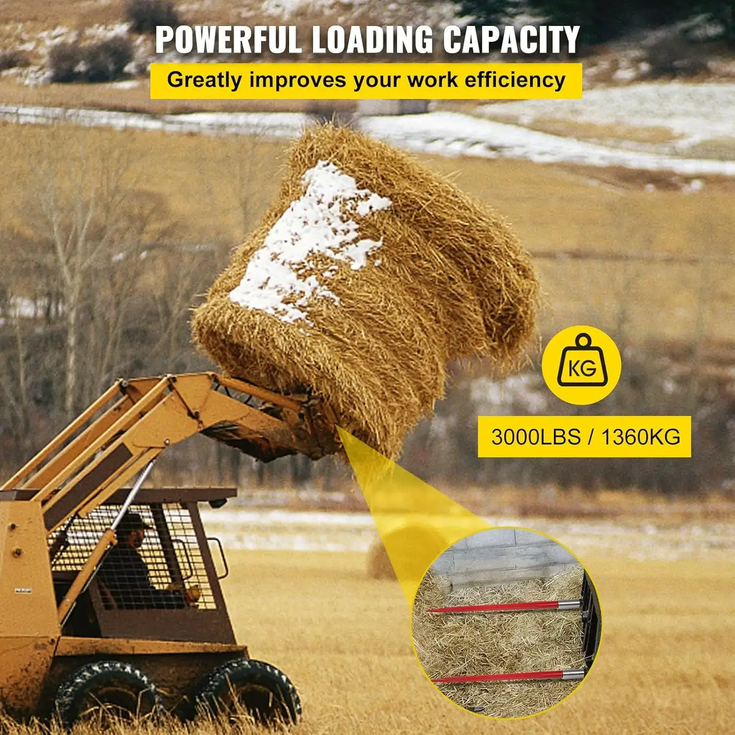 Pair Hay Spear 39" Bale Spear 3000 lbs Capacity,Bale Hay Spike with Hex Nut & Sleeve for Buckets Tractors Loaders