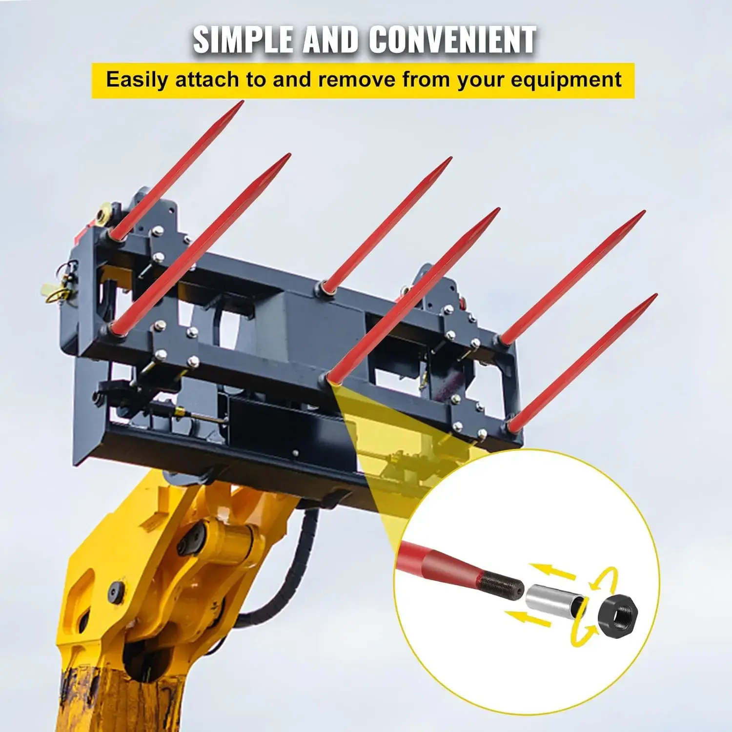 Pair Hay Spear 39" Bale Spear 3000 lbs Capacity,Bale Hay Spike with Hex Nut & Sleeve for Buckets Tractors Loaders