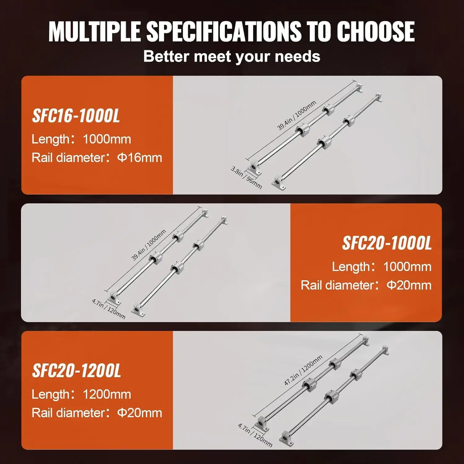 Linear Rail Slide SFC16-1000mm 2 PCS 39.4 in/1000mm SFC16 Guide Rails 4 PCS SC16 Slide Blocks 4 PCS Rail Supports