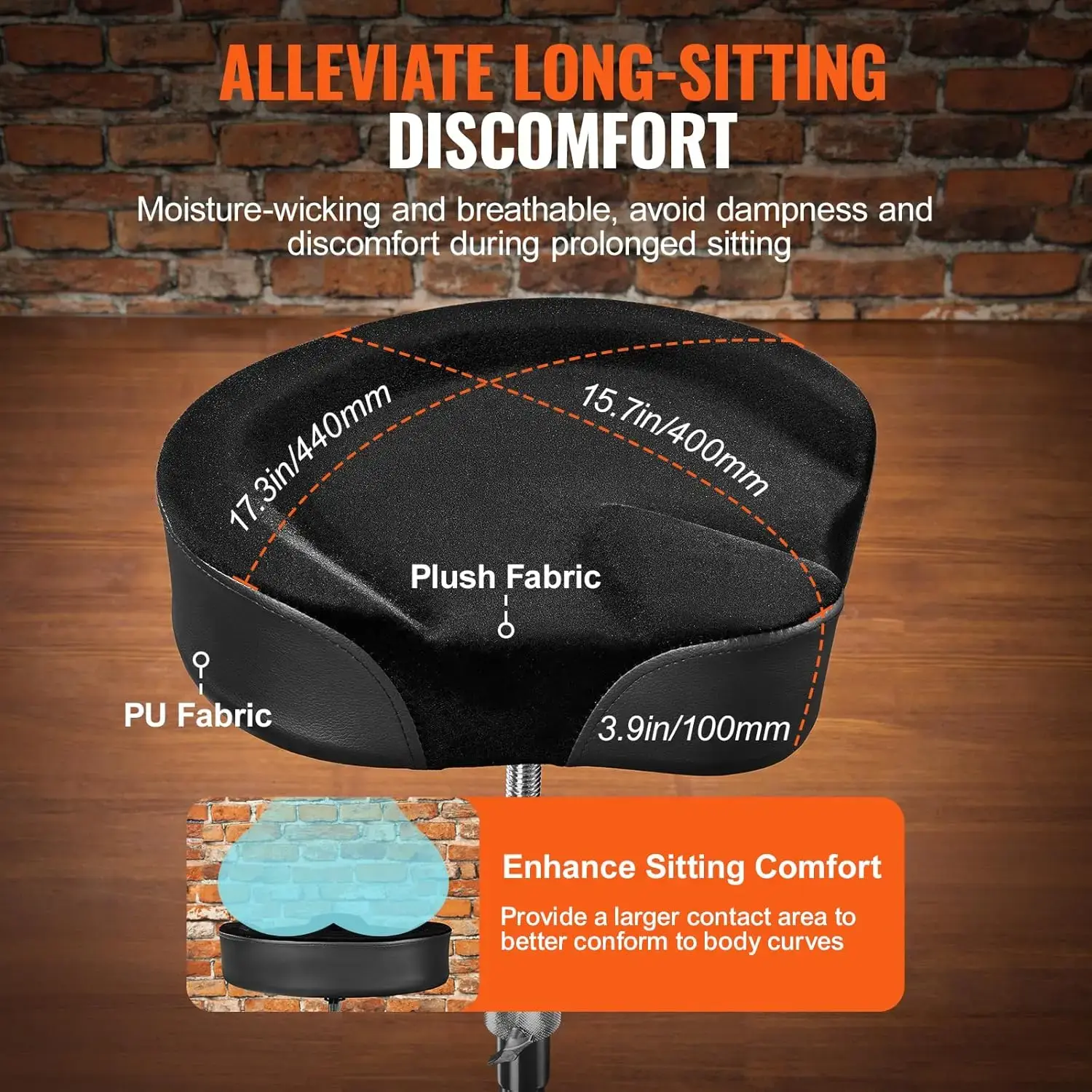 Saddle Drum Throne, 22-27.8 in / 560-705 mm Height Adjustable, Padded Drum Stool Seat with Anti-Slip