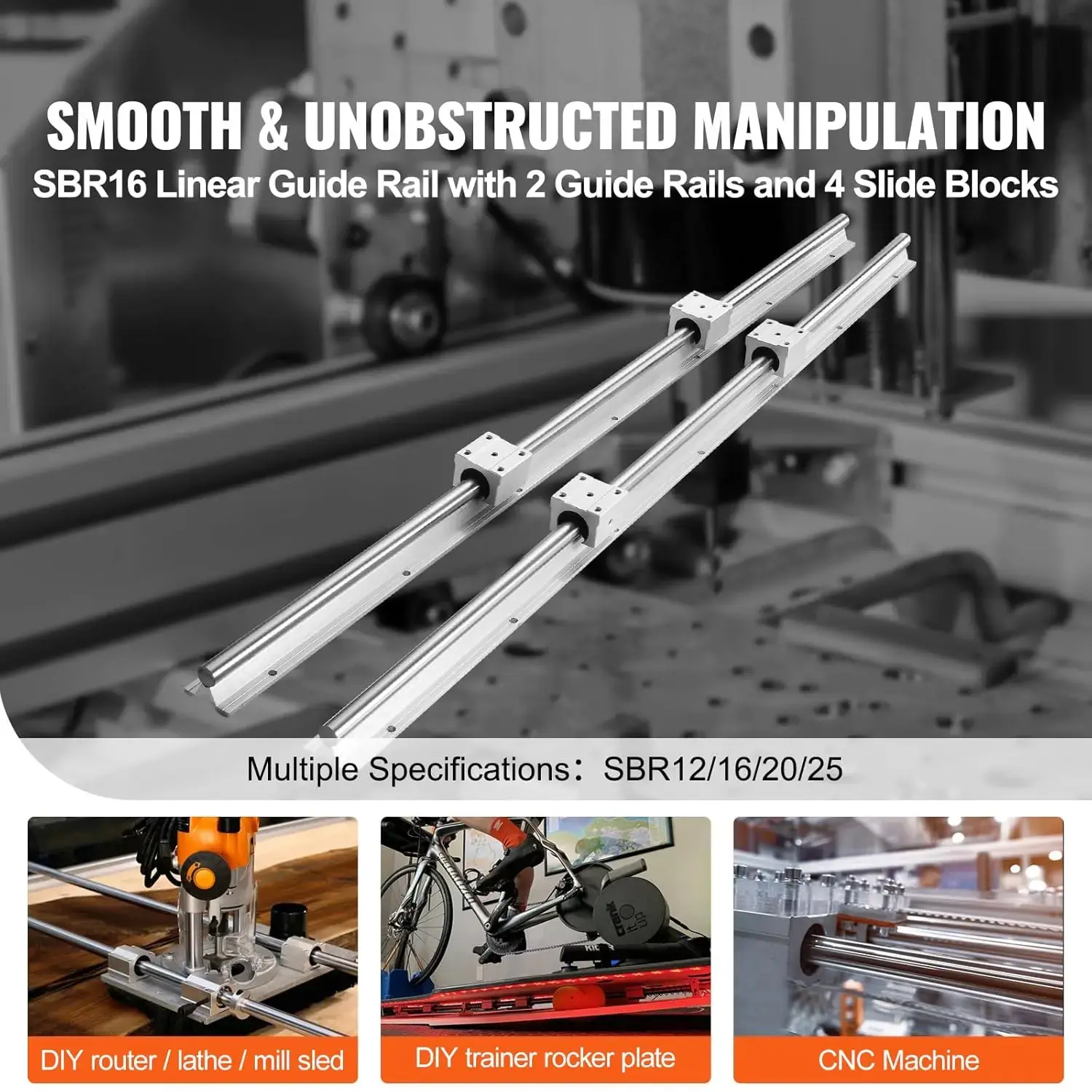 Linear Guide Rail Kit, 800mm SBR16, 2PCS 31.5 in/800 mm Rails & 4PCS SBR16UU Slide Blocks, Ideal for Automated Machines