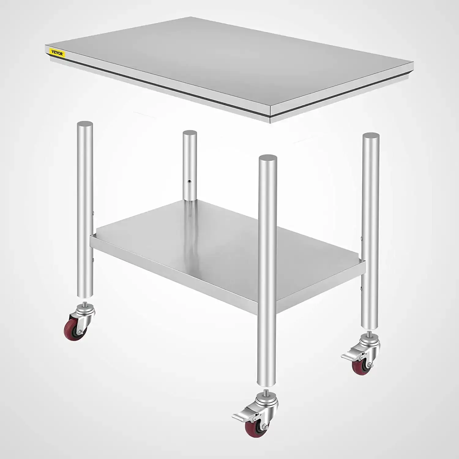 Stainless Steel Work Table 36 x 24 inch with 4 Wheels Commercial Food Prep Worktable with Casters Heavy Duty WorkTable
