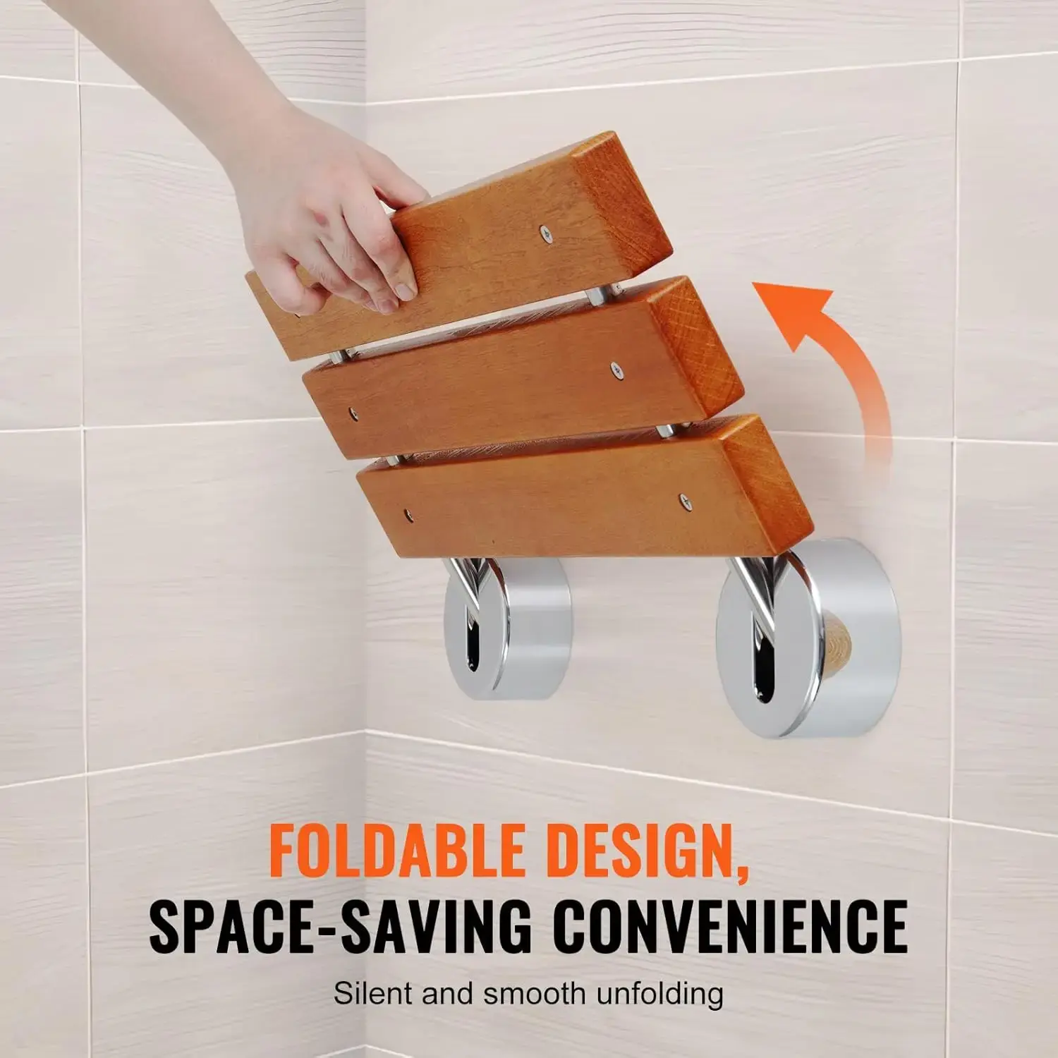 Folding Teak Shower Seat, 20.1" x 13.2" Unfolded, Wall Mounted Fold Up Shower Bench with 440 lbs Load Capacity