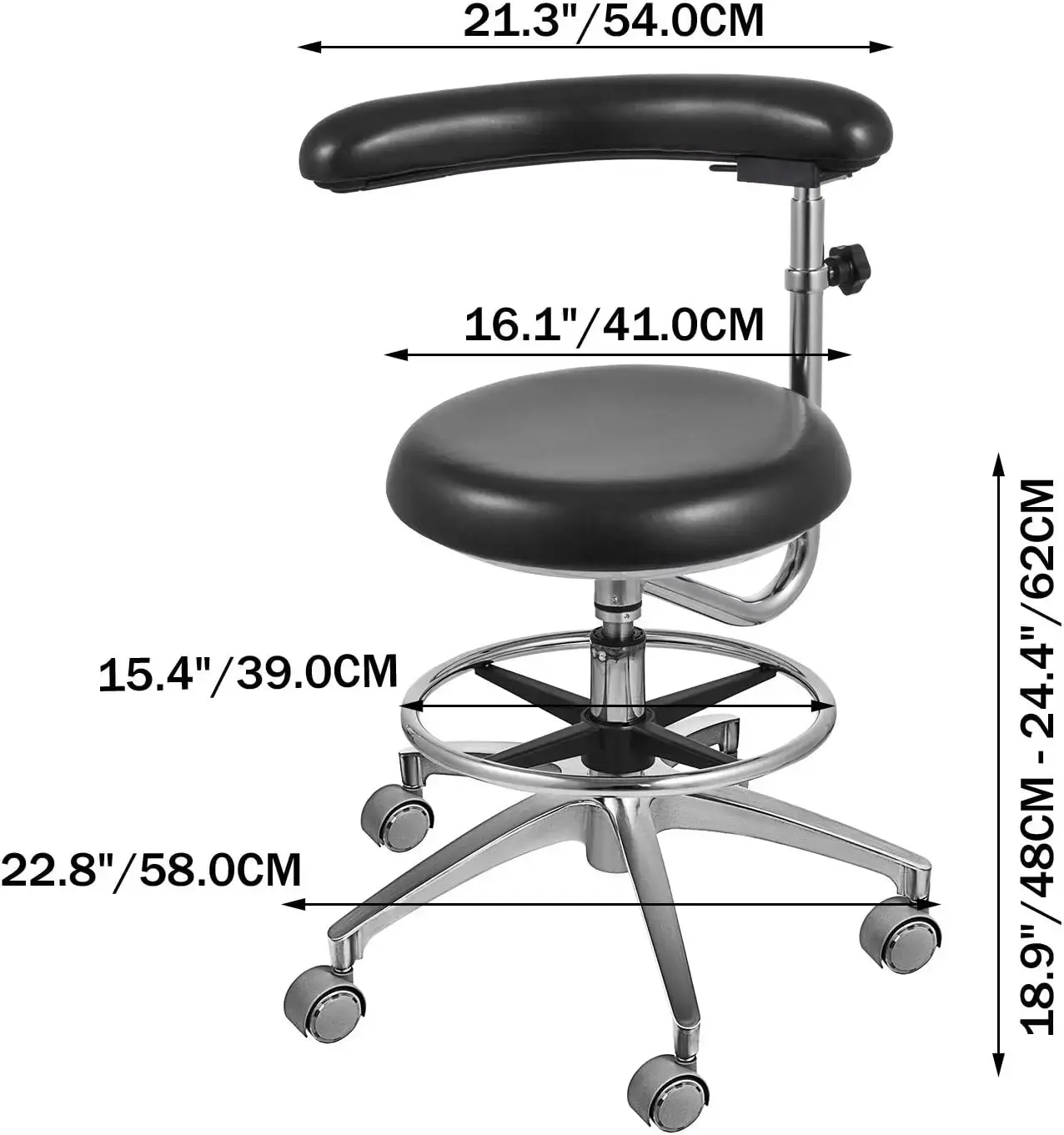 Medical Dental Stool Dentist Chair with 360 Degree Rotation Armrest PU Leather Assistant Stool Chair Height Adjustable