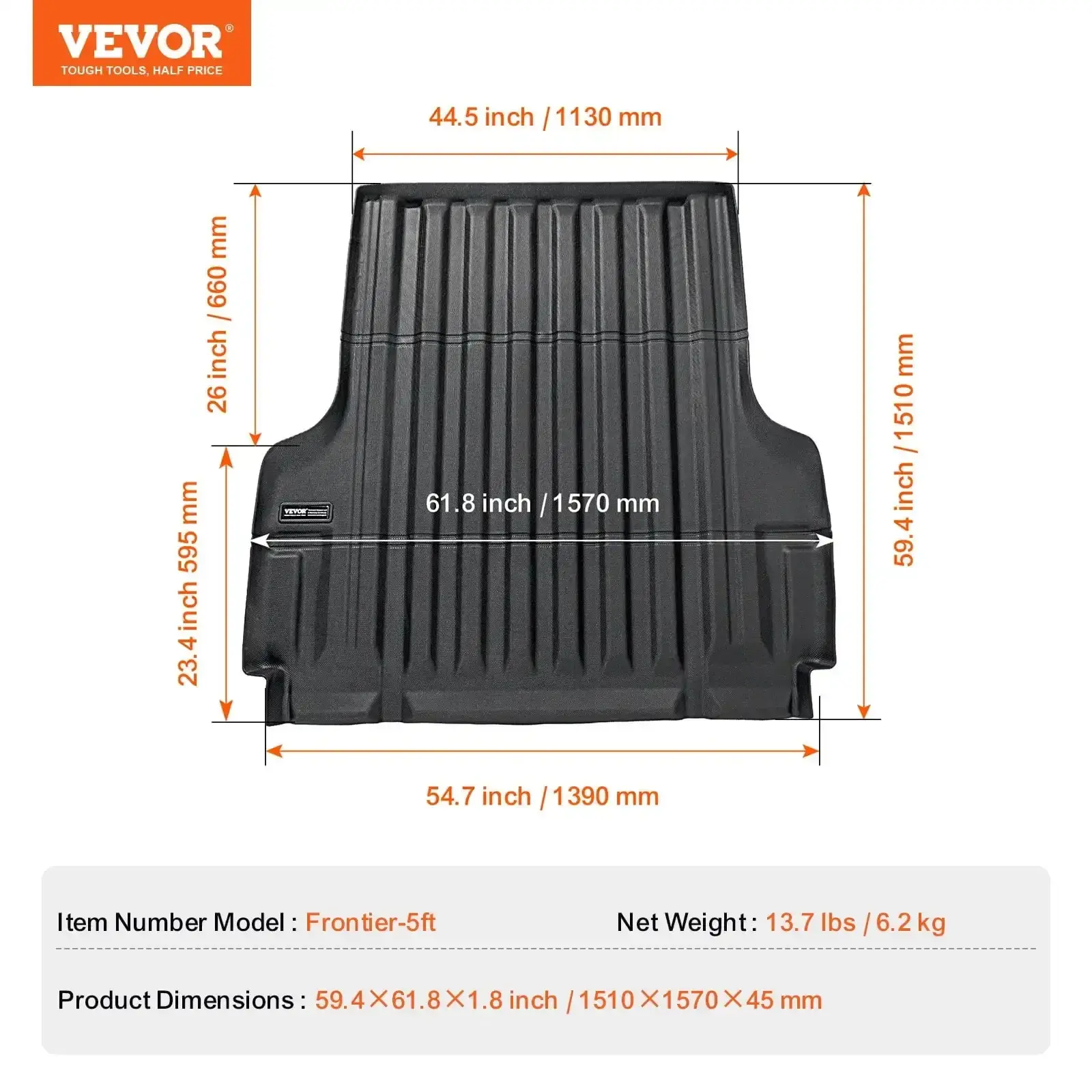 Truck Bed Mat Fit 2022-2024 Nissan Frontier TPE Truck Bed Liner Accessory