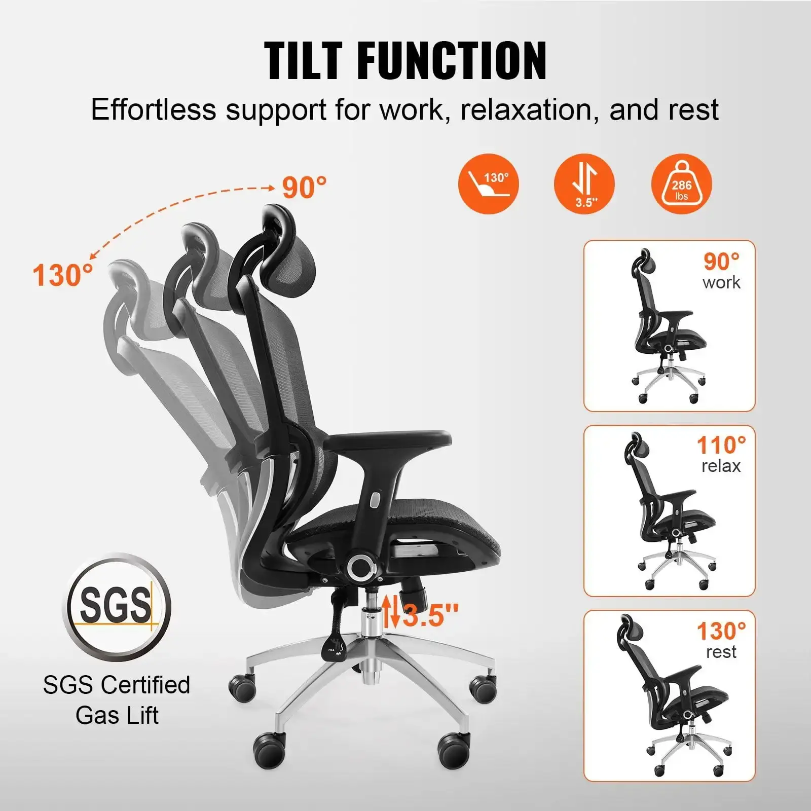 Ergonomic Office Chair, Desk Chair with Mesh Seat, Angle and Height Adjustable Home Office Chair with Back