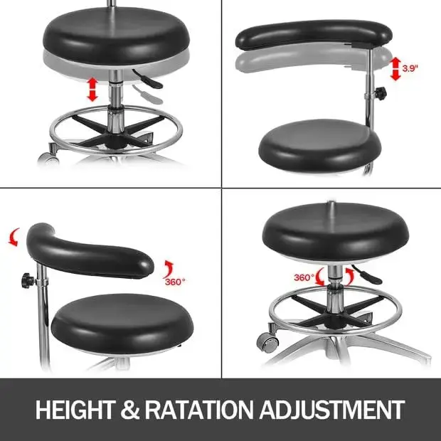 Medical Dental Stool Dentist Chair with 360 Degree Rotation Armrest PU Leather Assistant Stool Chair Height Adjustable
