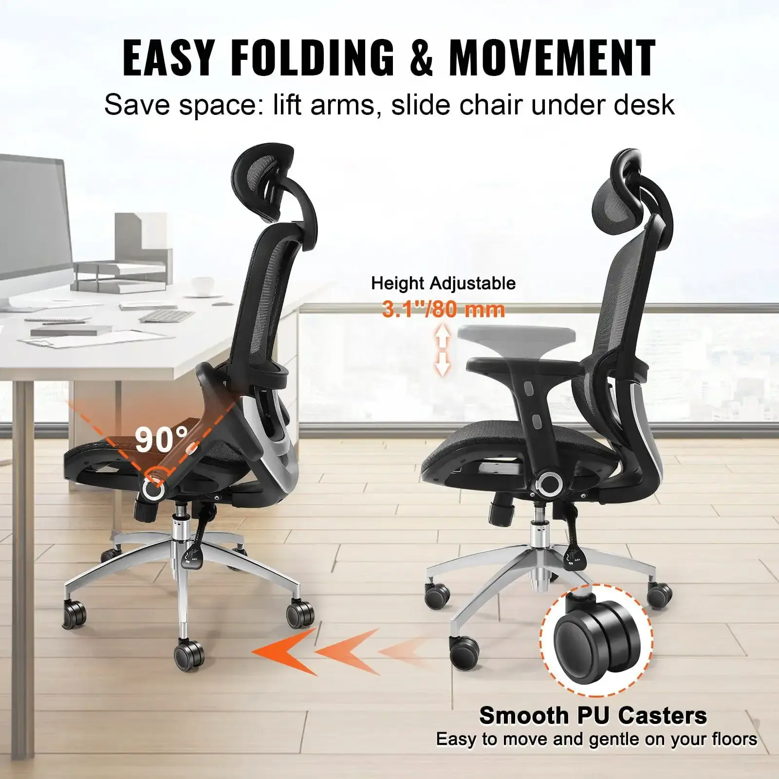 Ergonomic Office Chair, Desk Chair with Mesh Seat, Angle and Height Adjustable Home Office Chair with Back