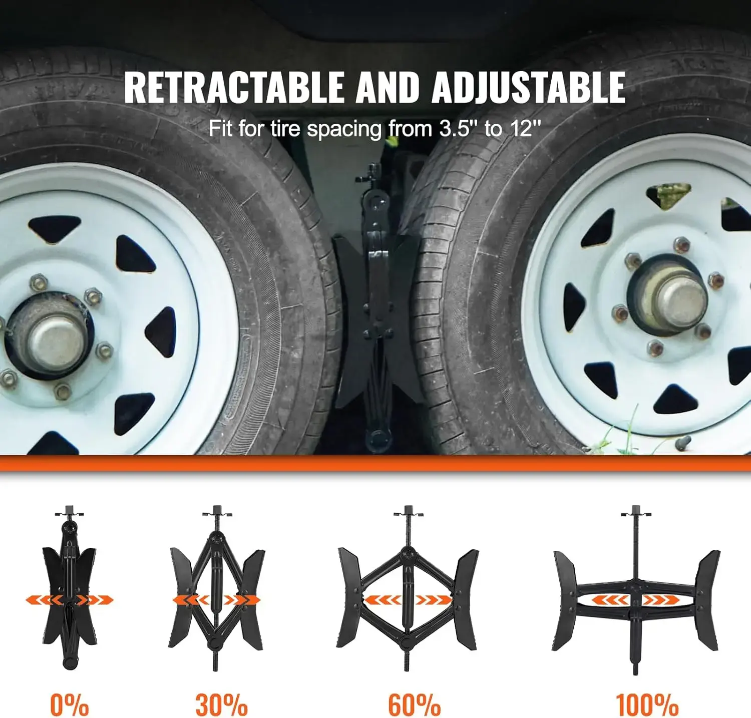 Camper Wheel Chock Stabilizer, Heavy Duty H-Shaped RV Tire Locking Chock, Built-in Wrench Fit for 3.5" to 12" Tire Space