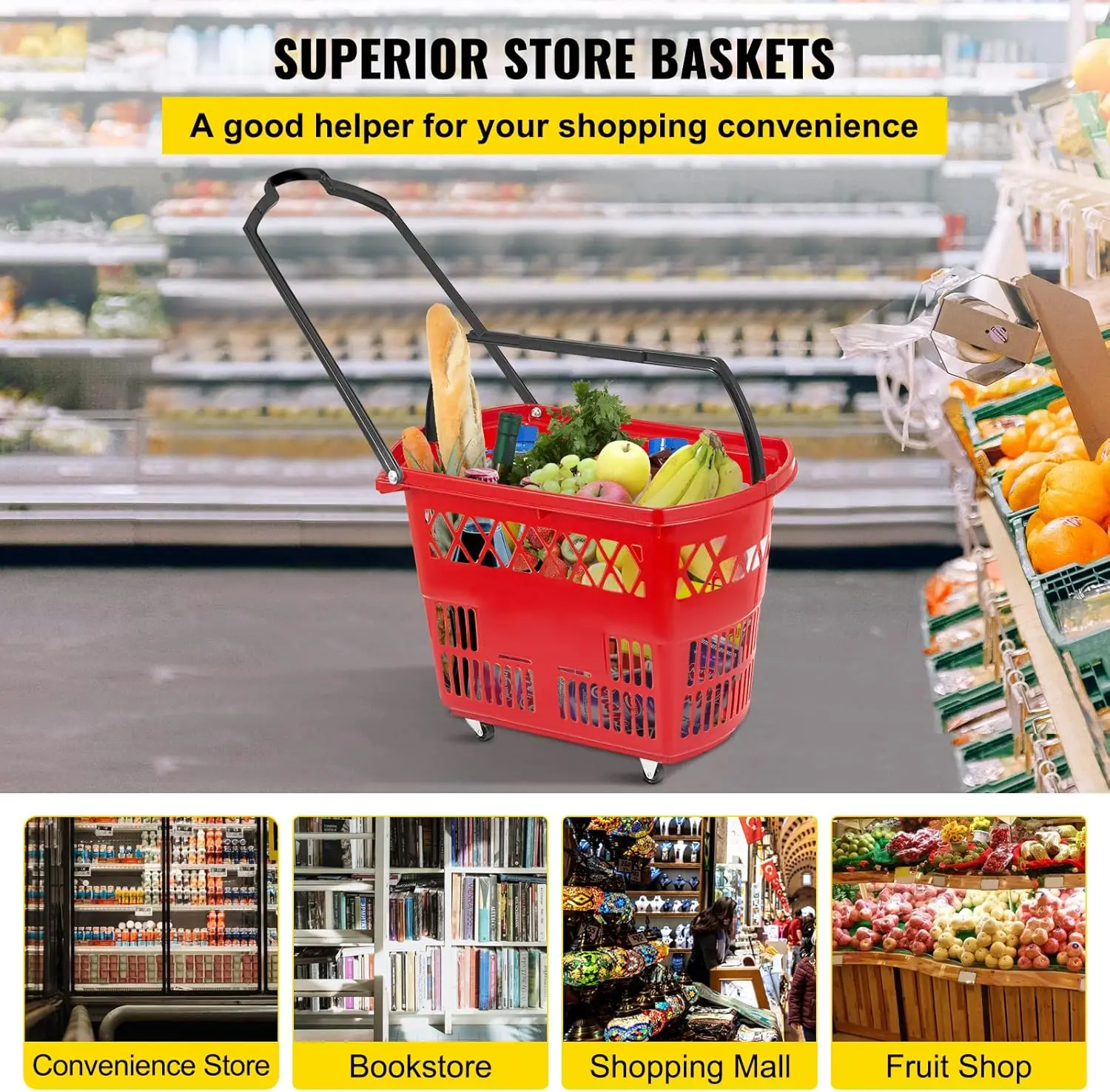 Mophorn 6PCS Shopping Carts, Plastic Rolling Shopping Basket with Wheels