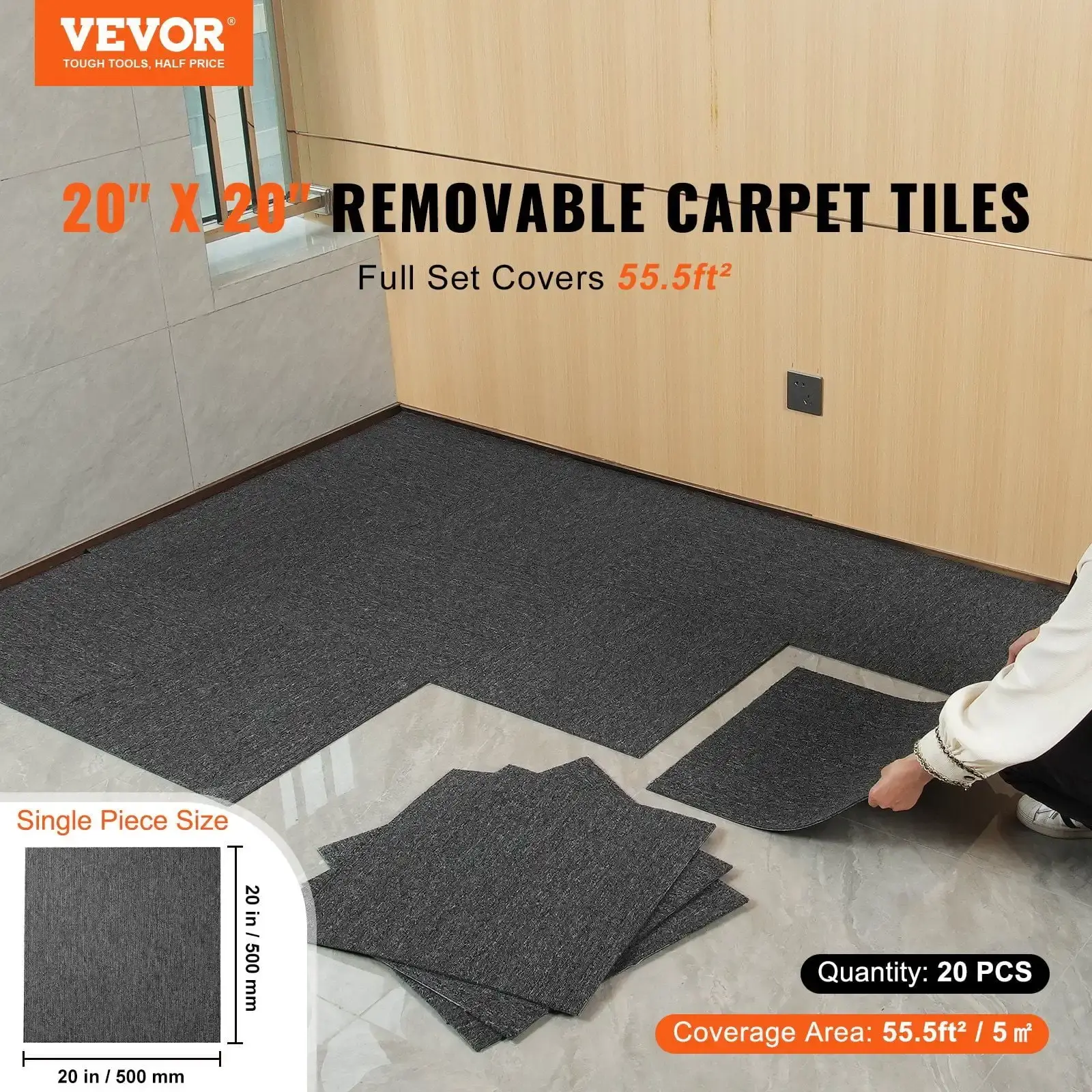 Carpet Tiles Reusable, 20"x 20" Carpet Squares With Padding Attached, Soft Padded Carpet Tiles, Easy Install DIY for Bedroom