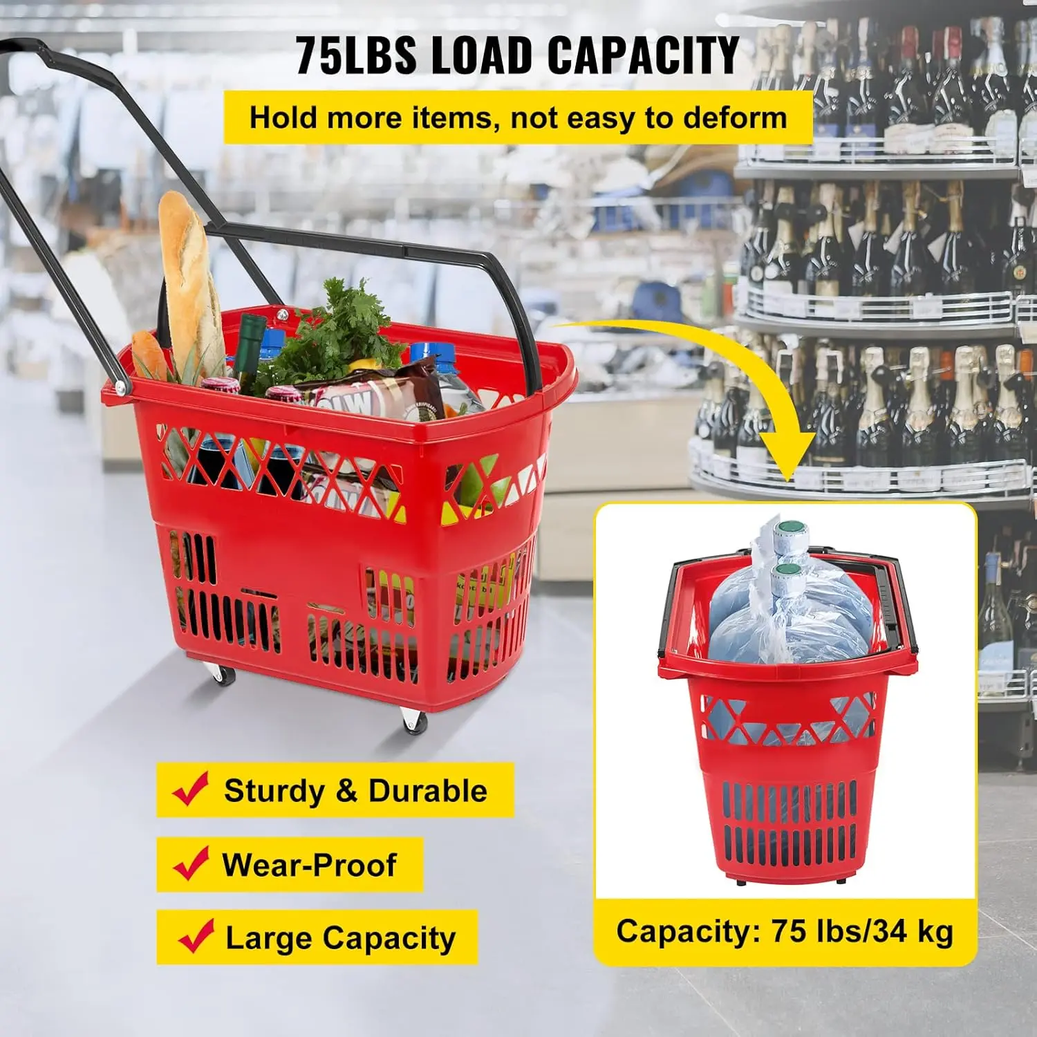 Mophorn 6PCS Shopping Carts, Plastic Rolling Shopping Basket with Wheels