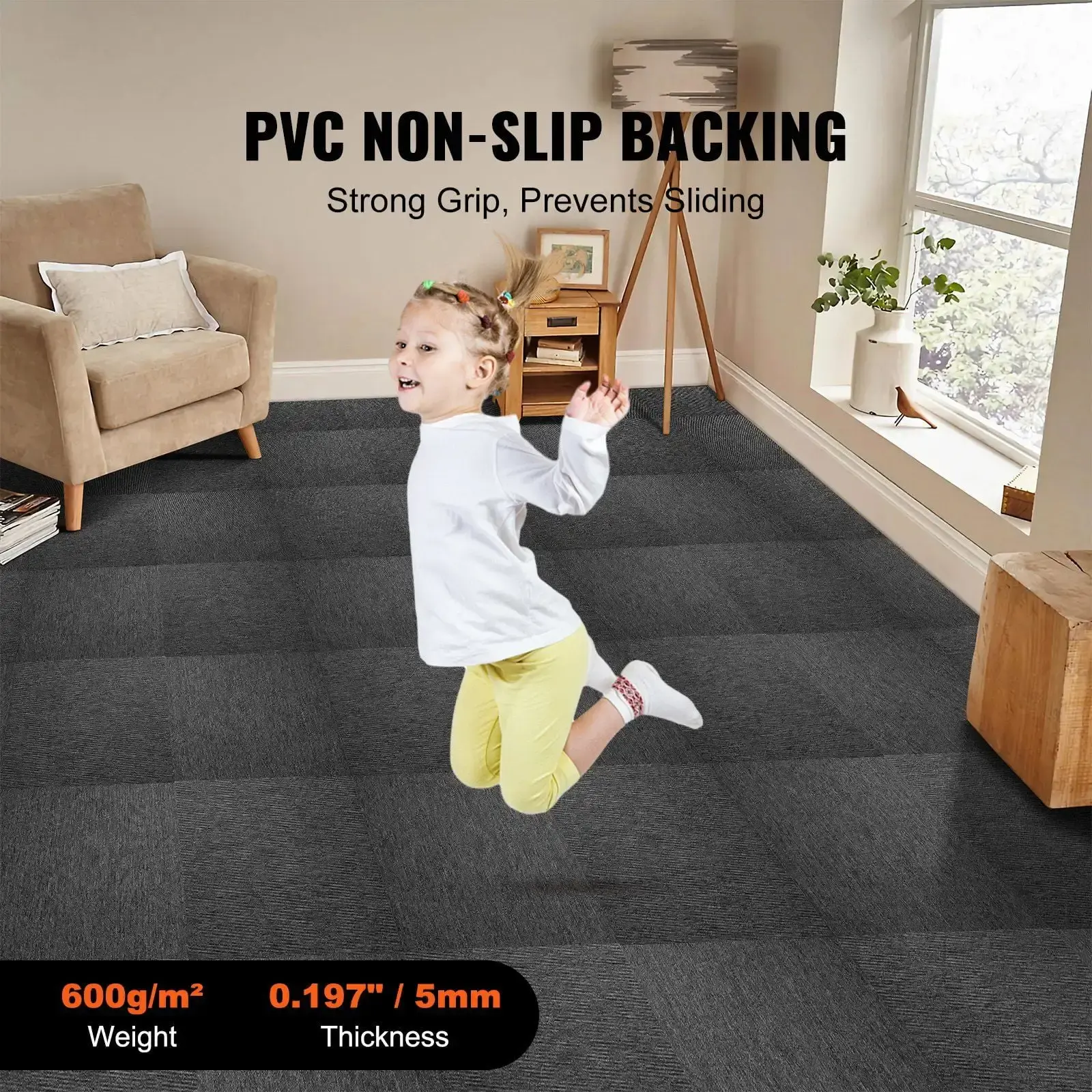 Carpet Tiles Reusable, 20"x 20" Carpet Squares With Padding Attached, Soft Padded Carpet Tiles, Easy Install DIY for Bedroom