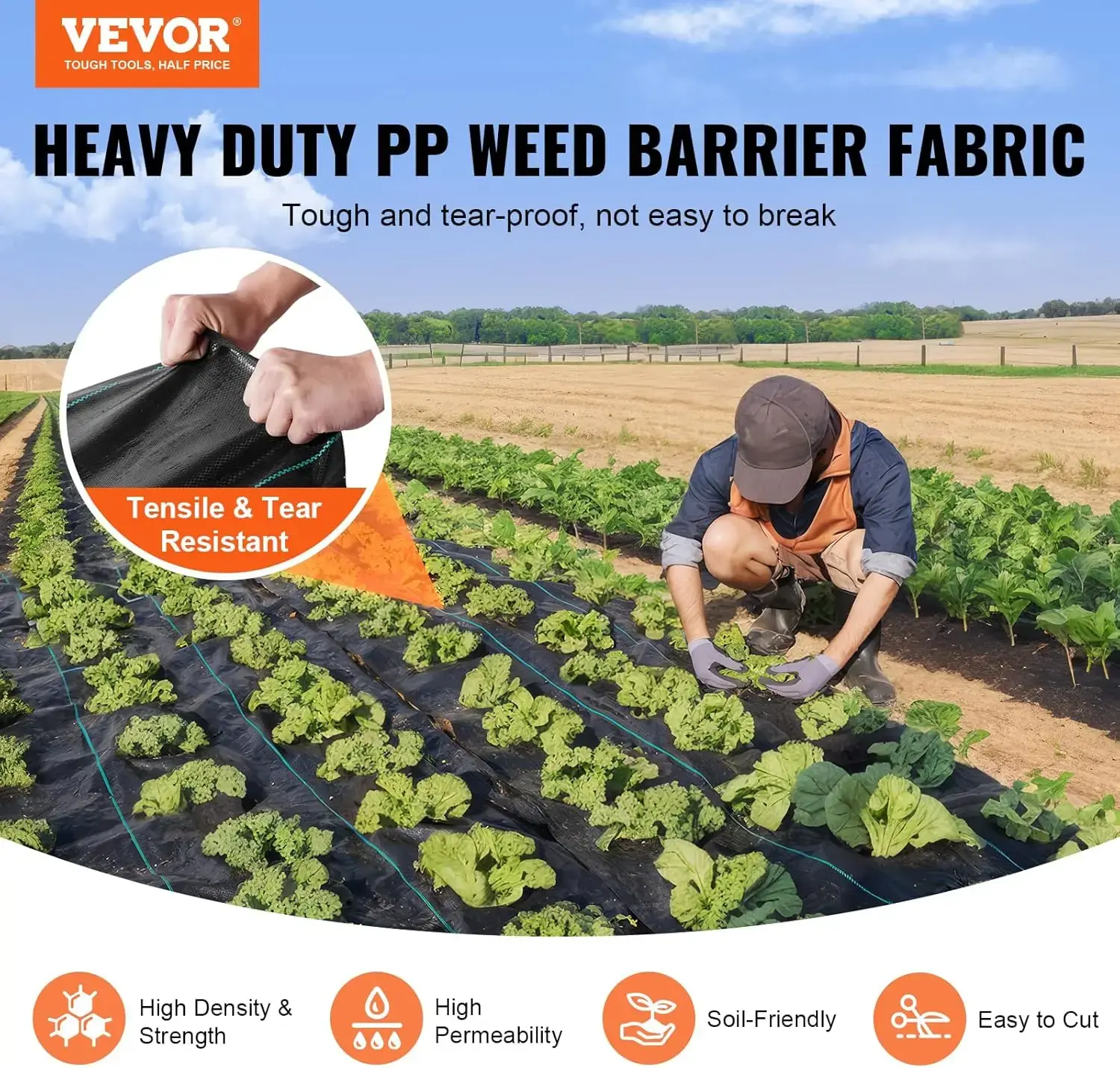 3FTx50FT Premium Heavy Duty Weed Barrier Landscape Fabric, 3.2OZ Woven Geotextile Fabric Under Gravel