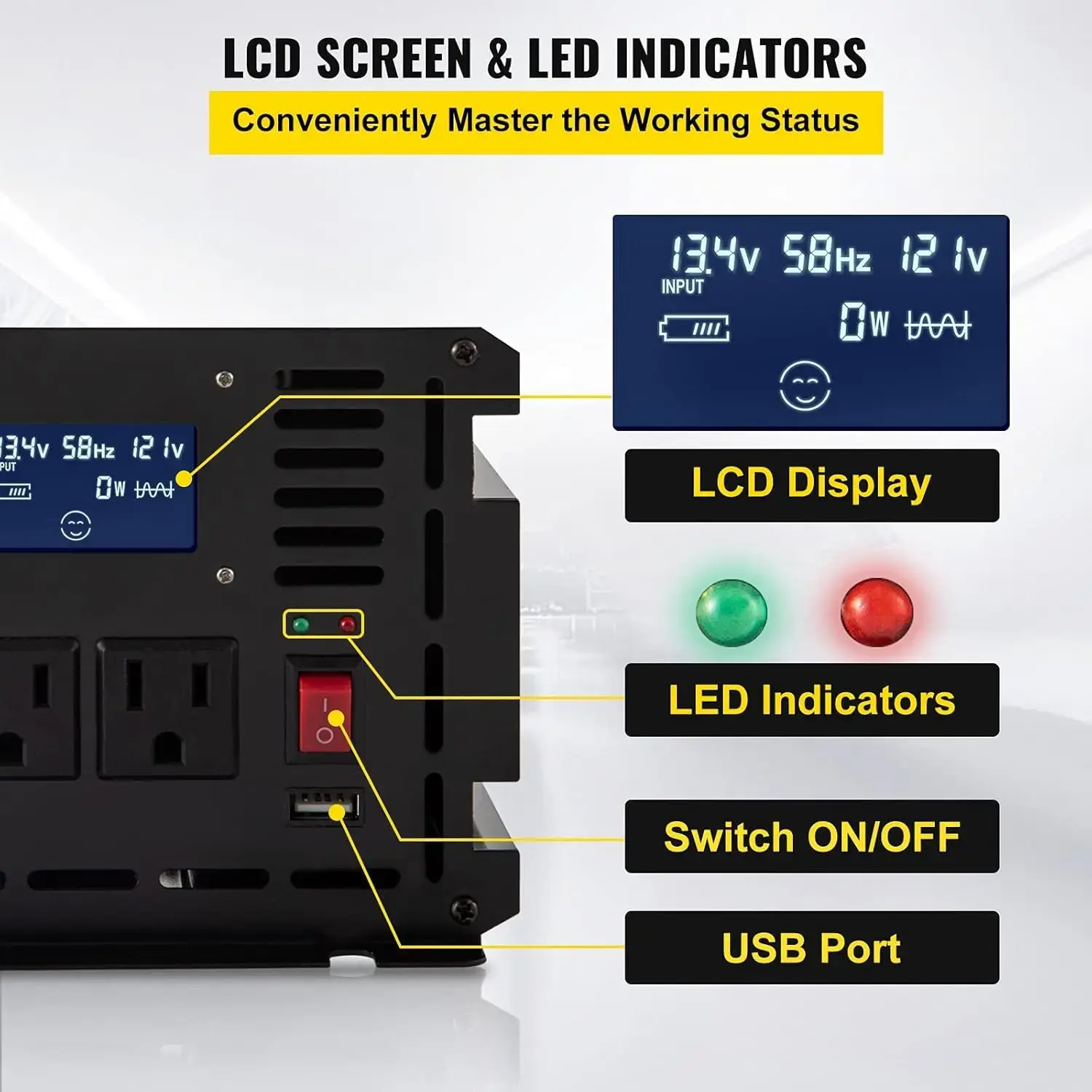 Power Inverter,2500W Modified Sine Wave Inverter DC 12V to AC 120VCar Converter with LCD Display Remote Controller LED Indicator