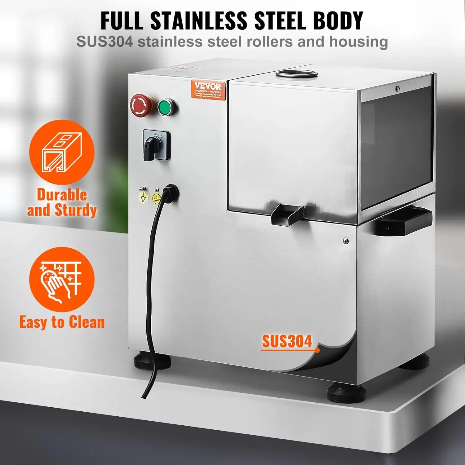 Electric Sugar Cane Juicer, 800W Sugarcane Juicer Machine with 661LBS/H High Output, 4 Stainless Steel Roller