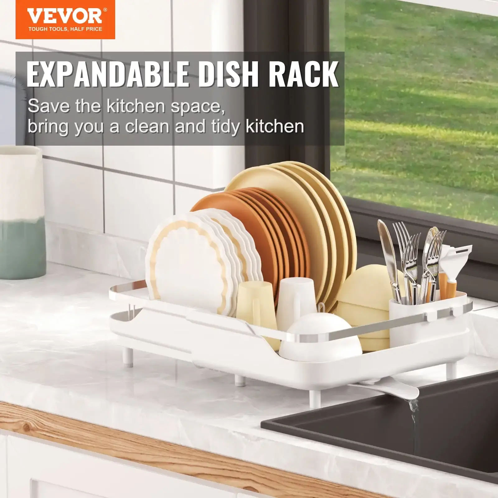 Dish Drying Rack Expandable Drainer Stainless Steel Kitchen Utensil Holder