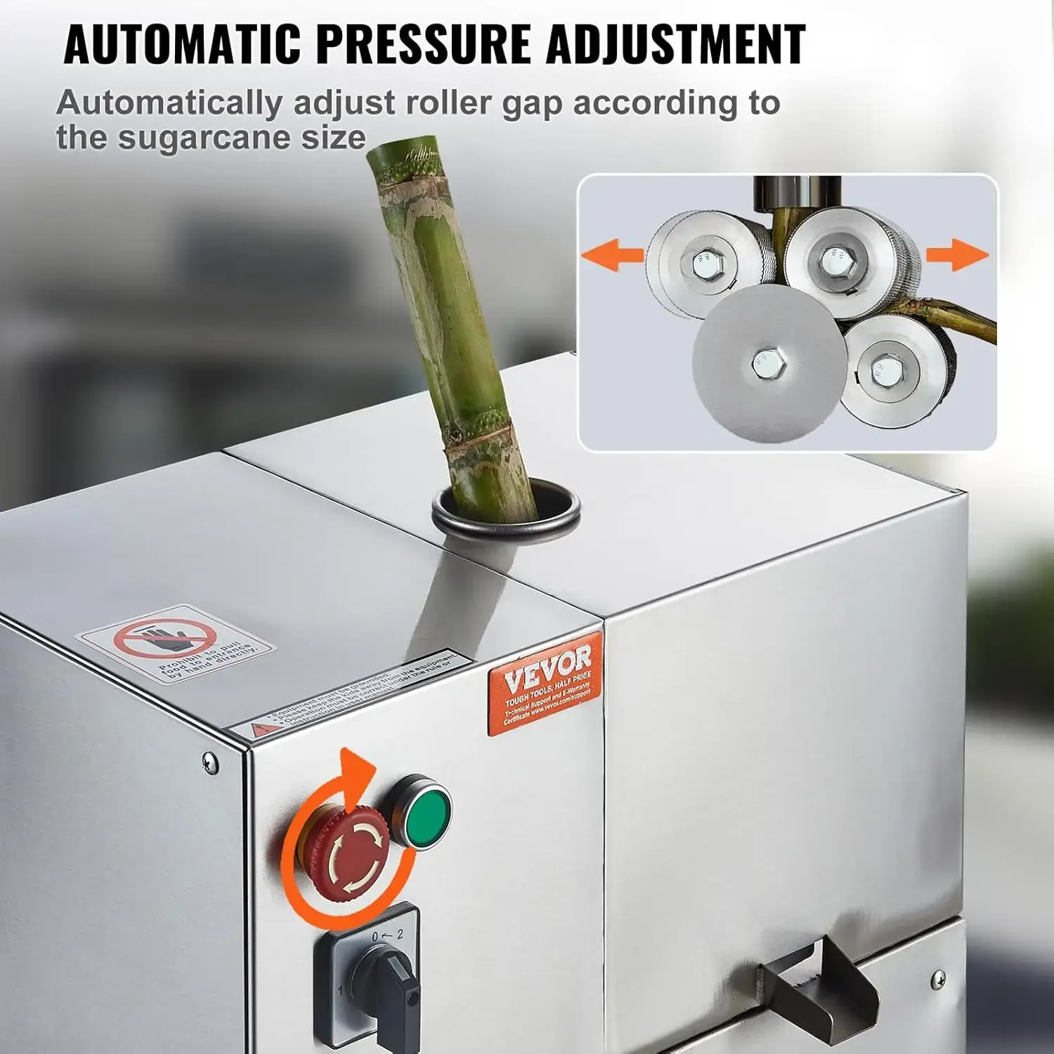 Electric Sugar Cane Juicer, 800W Sugarcane Juicer Machine with 661LBS/H High Output, 4 Stainless Steel Roller