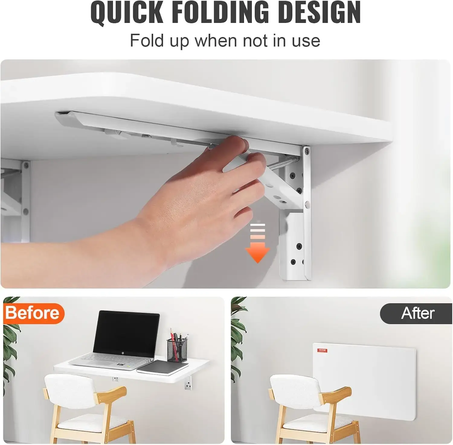 Wall Mounted Folding Table, Wall Mount Drop Leaf Tables, Wooden Floating Desk for Dining, Laundry Room, Office