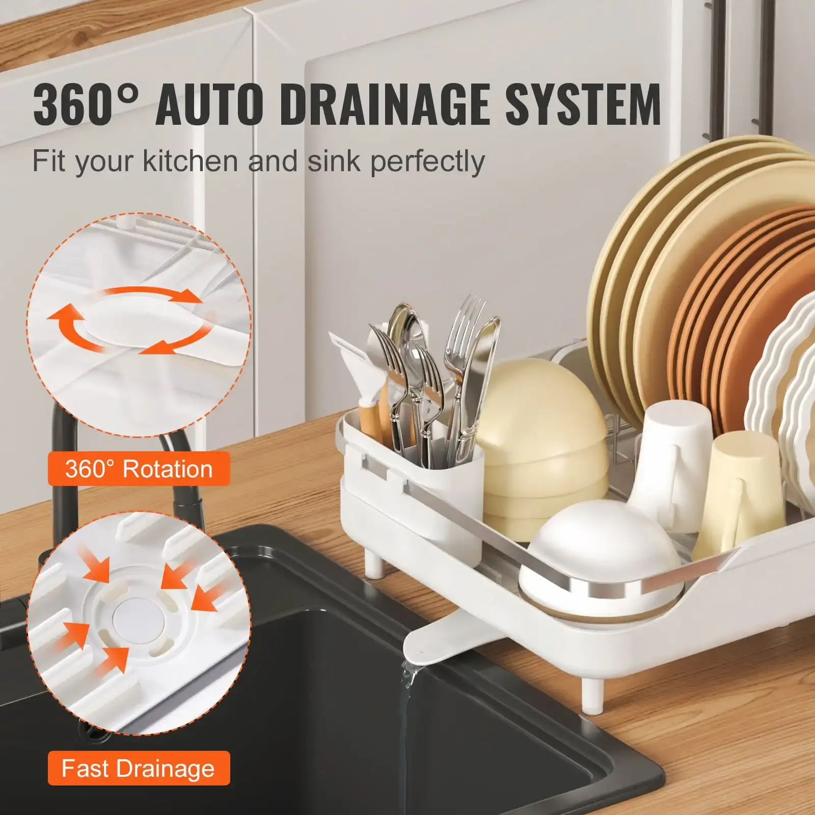 Dish Drying Rack Expandable Drainer Stainless Steel Kitchen Utensil Holder