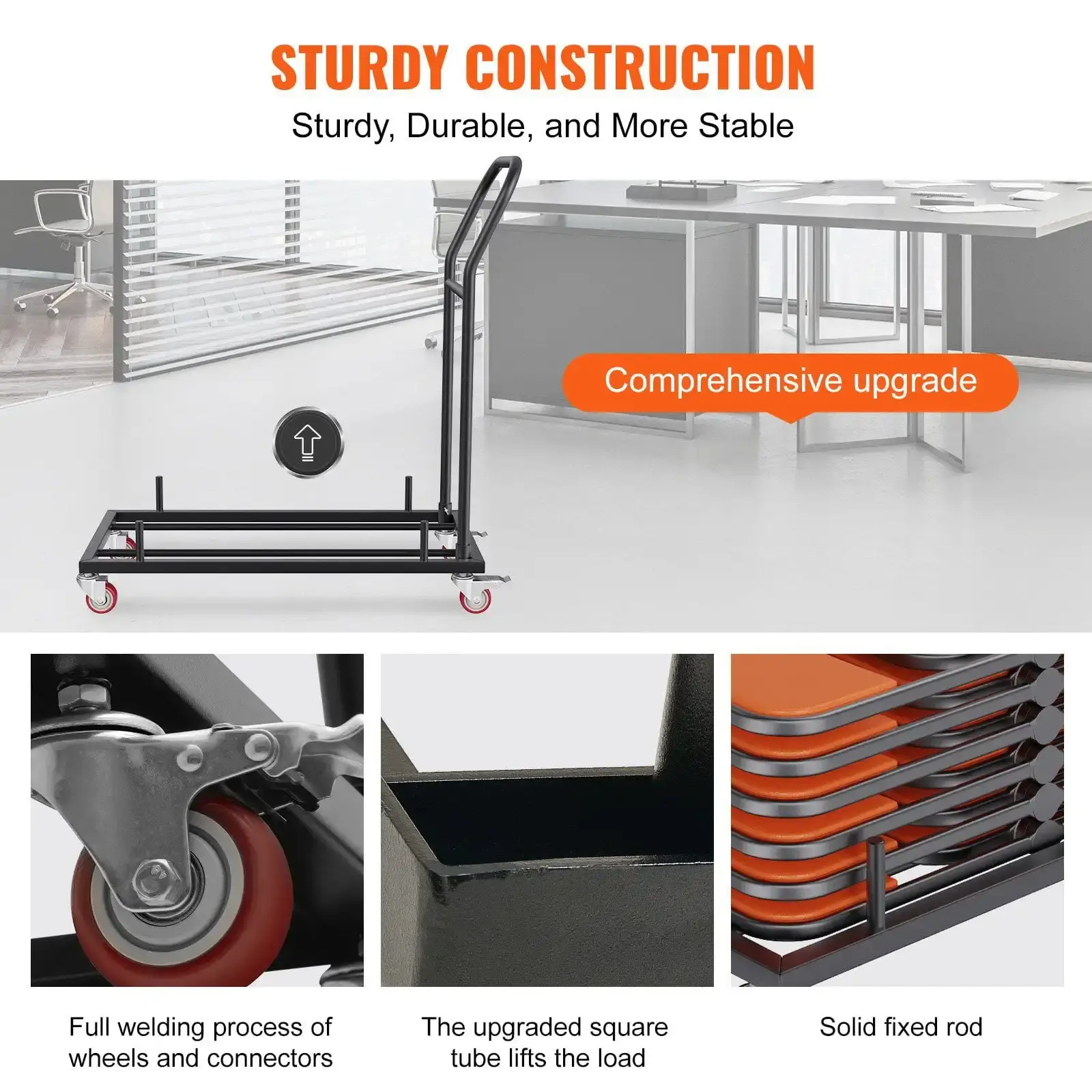 Folding Chair Dolly, Iron Commercial Cart with 12 Chairs Capacity, Folding Chairs Rack Trolley with 4 Casters