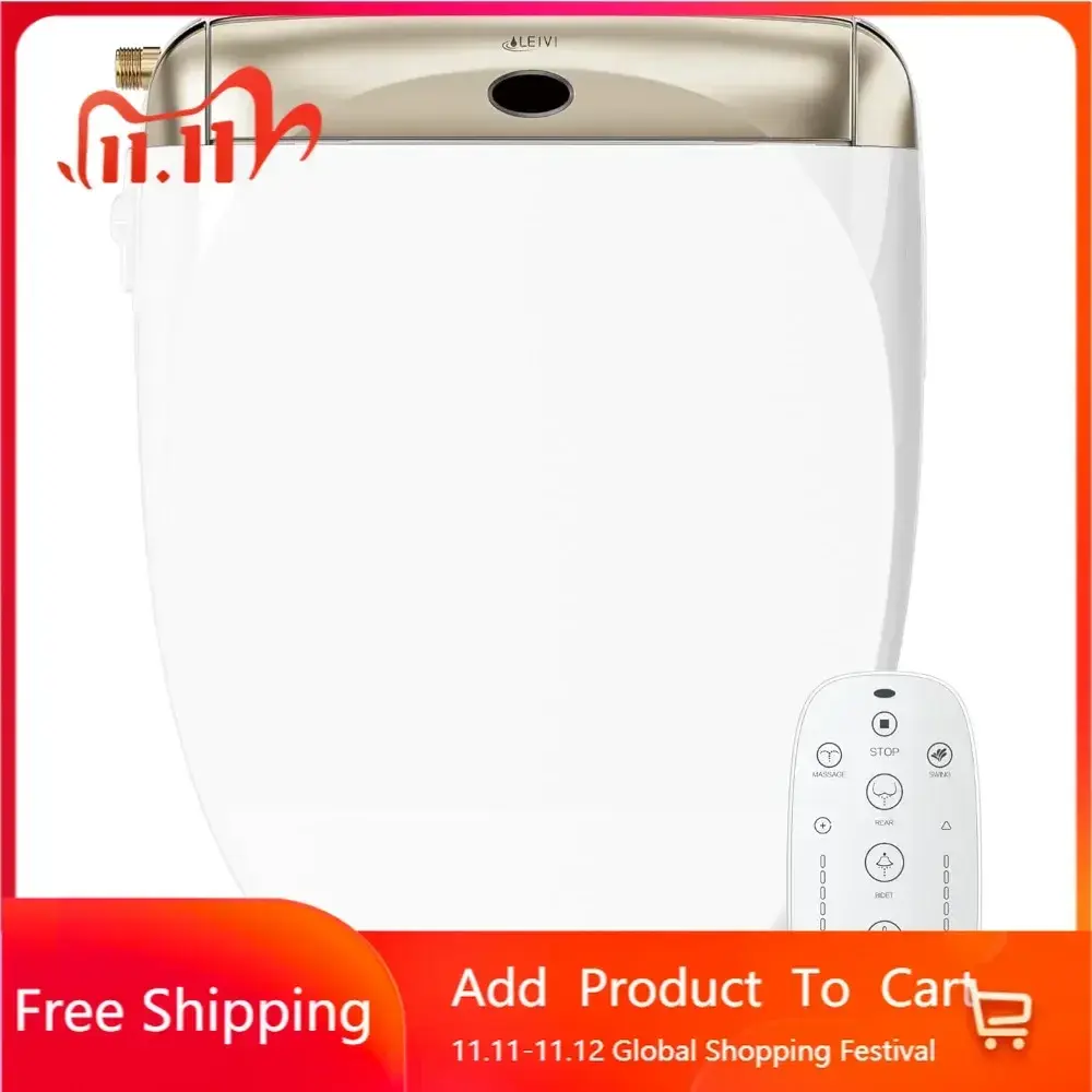 Smart Bidet Toilet Seat with Wireless Remote and Side Panel, Multiple Spray Modes, Adjustable Heated Seat, Warm Water and Air D