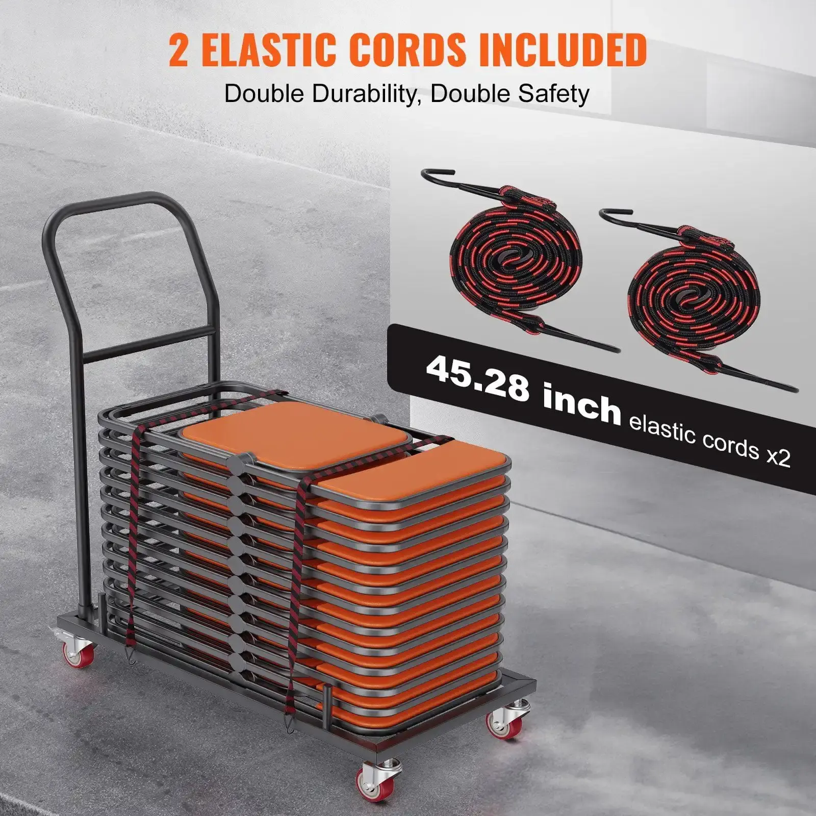 Folding Chair Dolly, Iron Commercial Cart with 12 Chairs Capacity, Folding Chairs Rack Trolley with 4 Casters