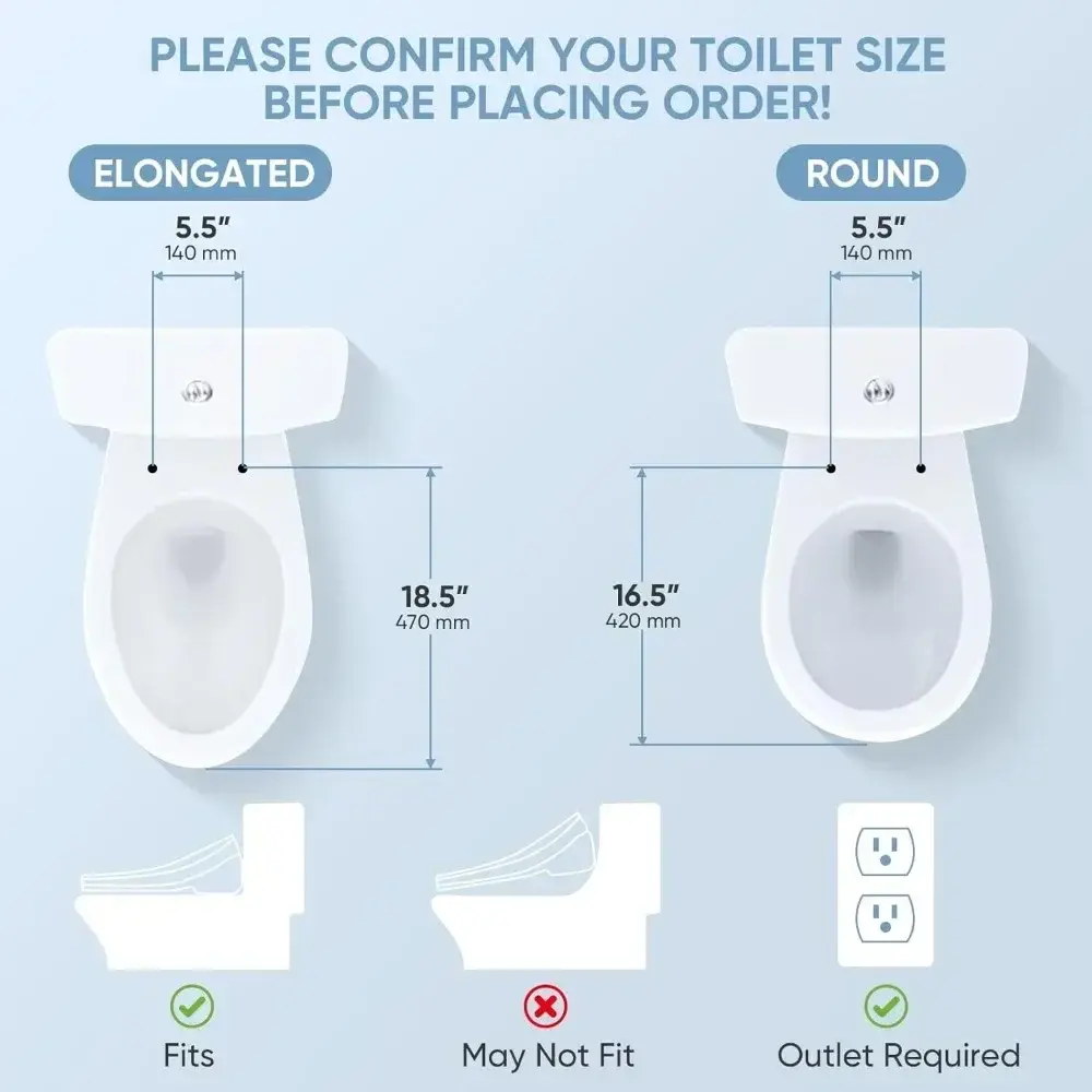 Smart Bidet Toilet Seat with Wireless Remote and Side Panel, Multiple Spray Modes, Adjustable Heated Seat, Warm Water and Air D