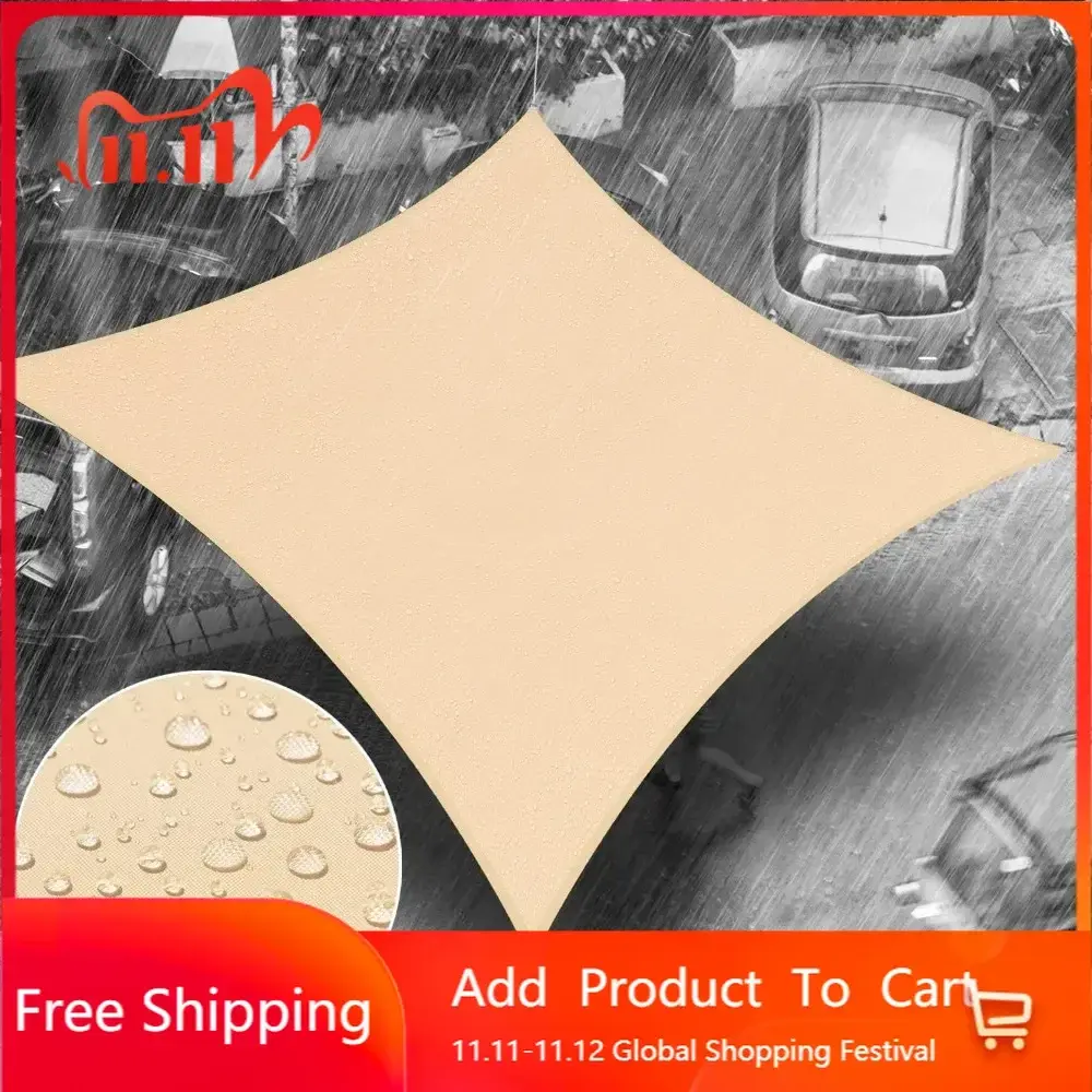 14' x 18' Beige Square Waterproof Sun Shade Sail Order to Make Canopy Awning, UPF50+ 98% UV Blockage Water Resistant, Outdoor B