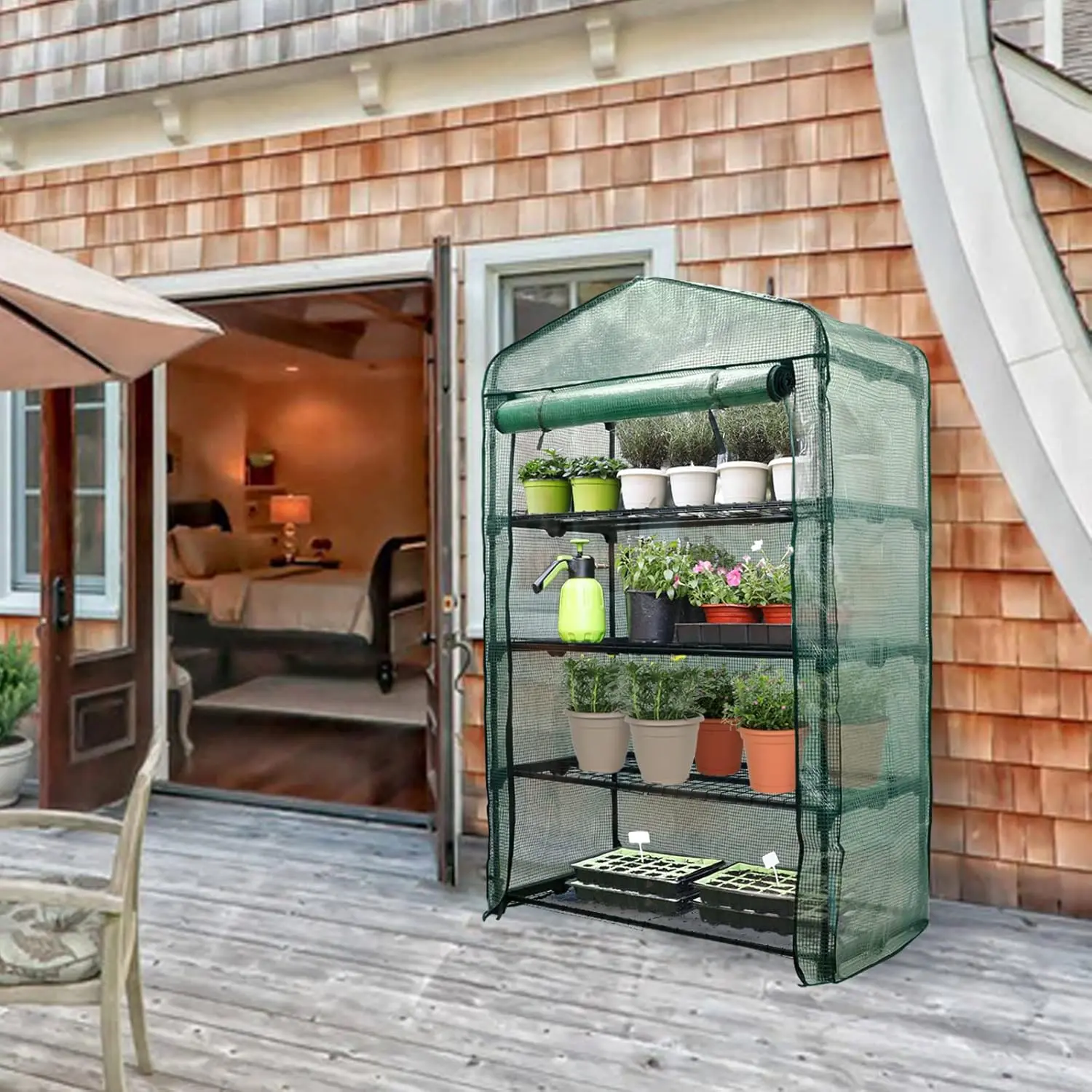 Garden 50% Extra Wide Mini Greenhouse 4 Tier Portable Plant Green House 40inWide -SturdyGardening Shelveswith PECover & Roll-Up