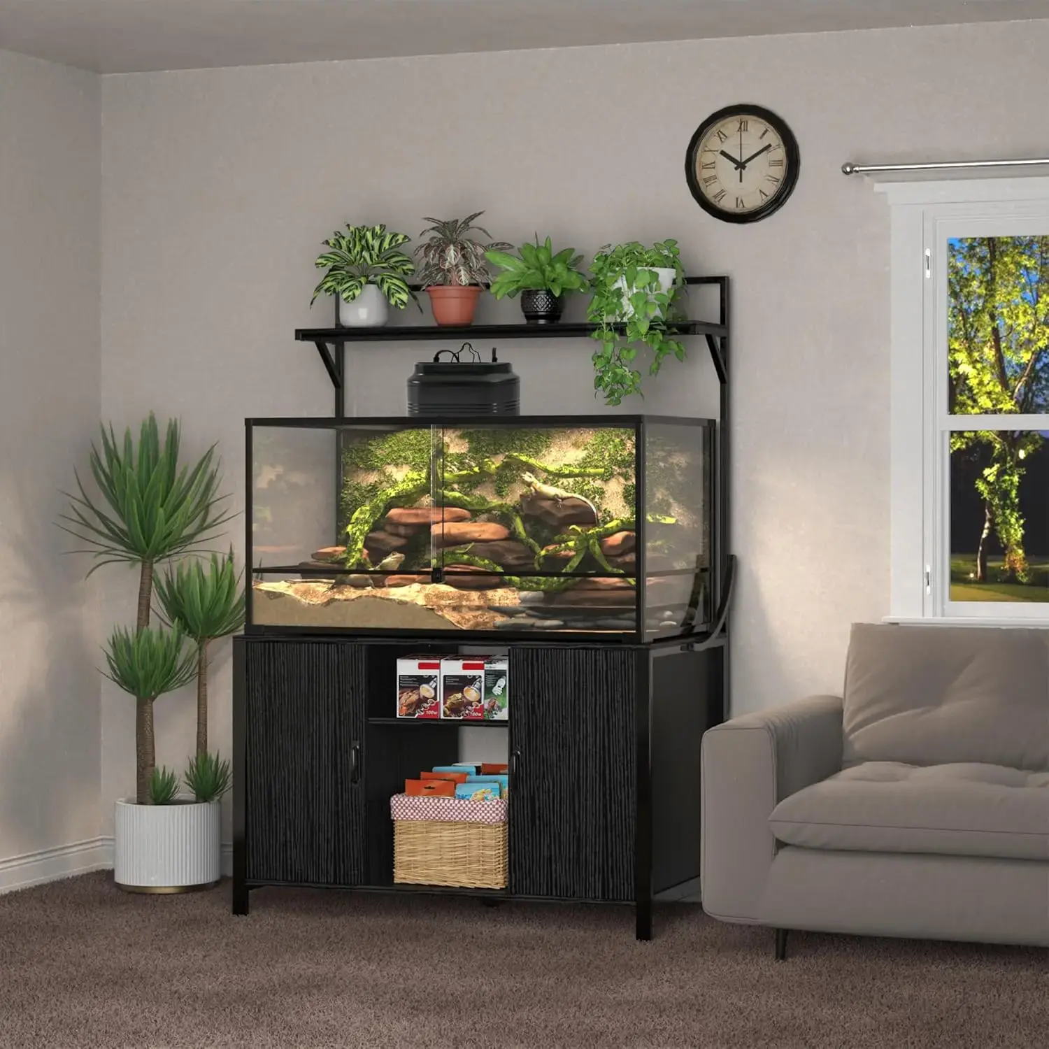 Reptile Tank Stand Terrarium Stand with Cabinet for Accessories Storage 48" X 24" Tabletop Fits up to 120 Gallon Bearded Dragon