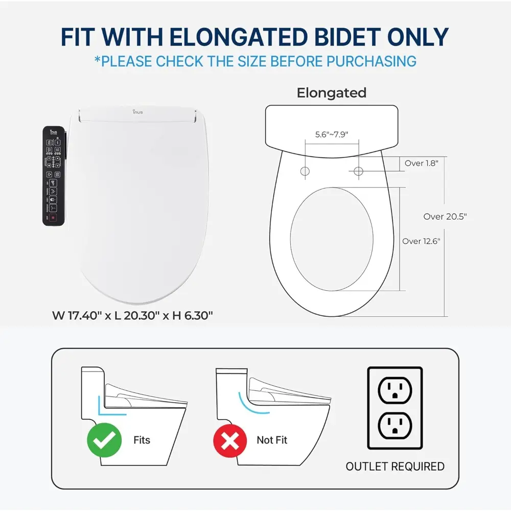 Inus N32 Electric Heated Bidet Toilet Seat Elongated, Warm Water, Smart Heated Water Luxury Bidet Toilet Seat with Night Light,
