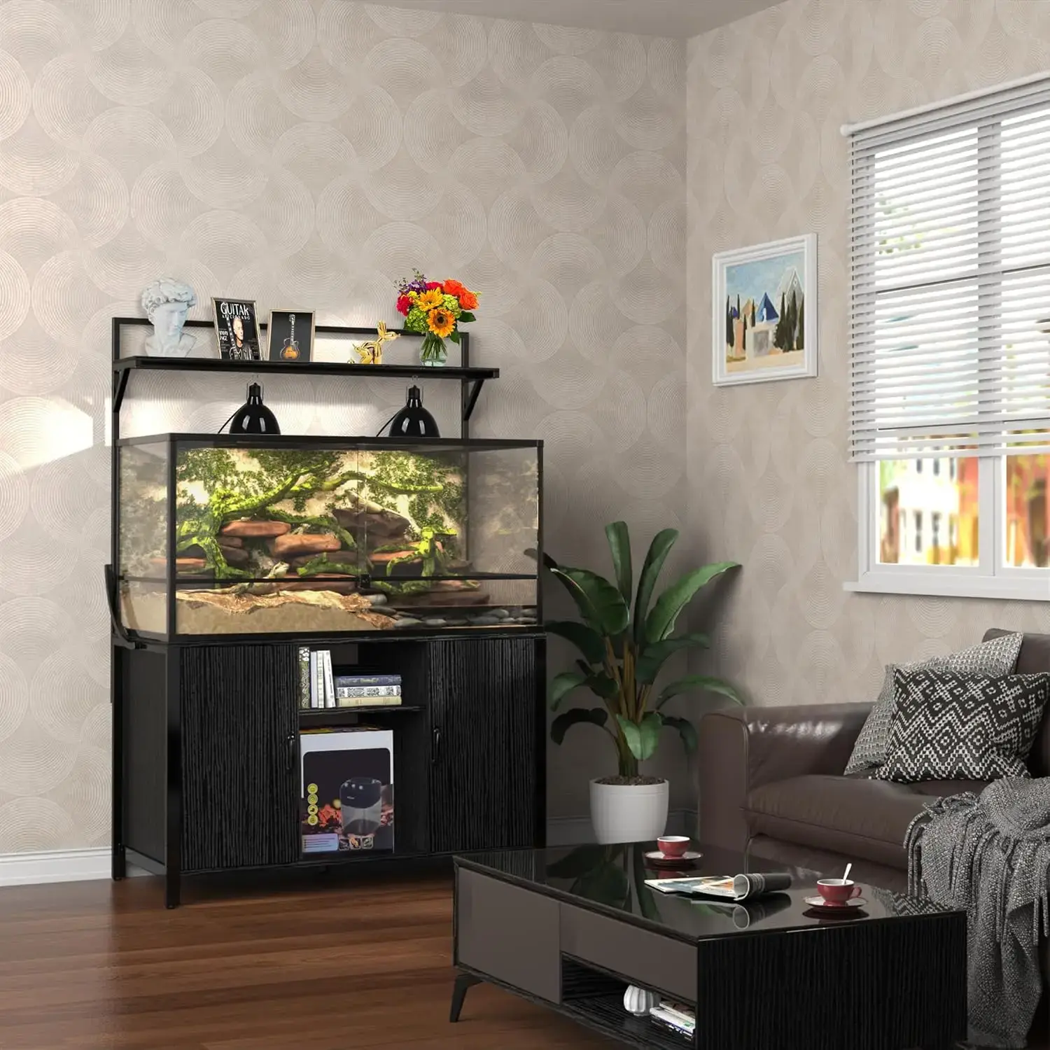 Reptile Tank Stand Terrarium Stand with Cabinet for Accessories Storage 48" X 24" Tabletop Fits up to 120 Gallon Bearded Dragon