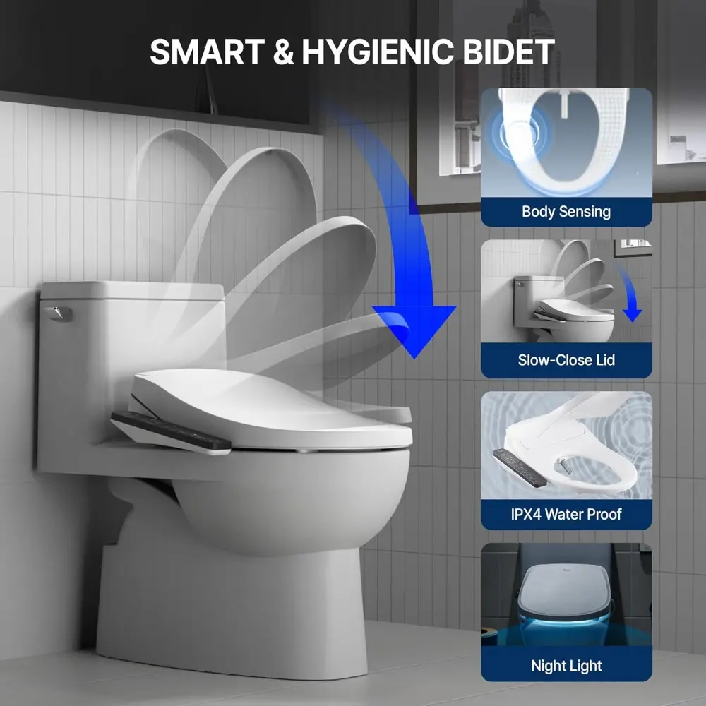 Inus N32 Electric Heated Bidet Toilet Seat Elongated, Warm Water, Smart Heated Water Luxury Bidet Toilet Seat with Night Light,