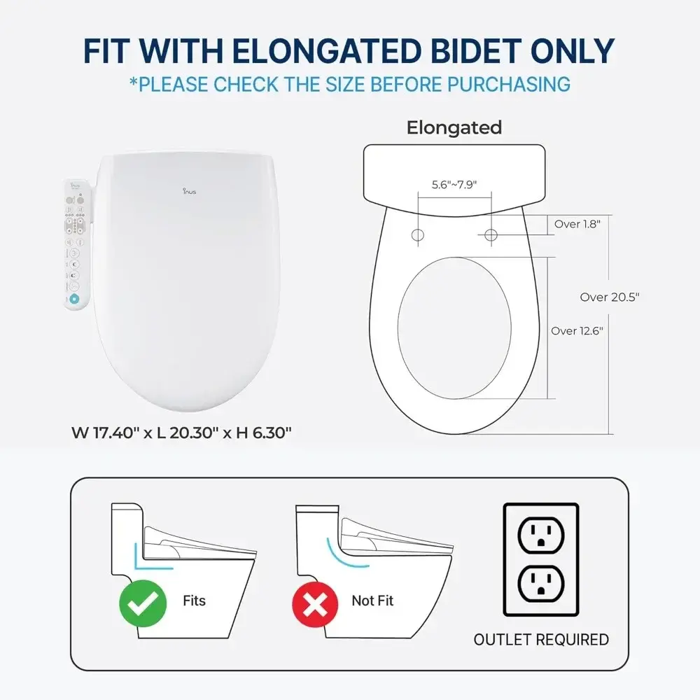 Inus N22 Electric Heated Bidet Toilet Seat Elongated, Warm Water, Smart Heated Water Luxury Bidet Toilet Seat with Kids Mode, Ai