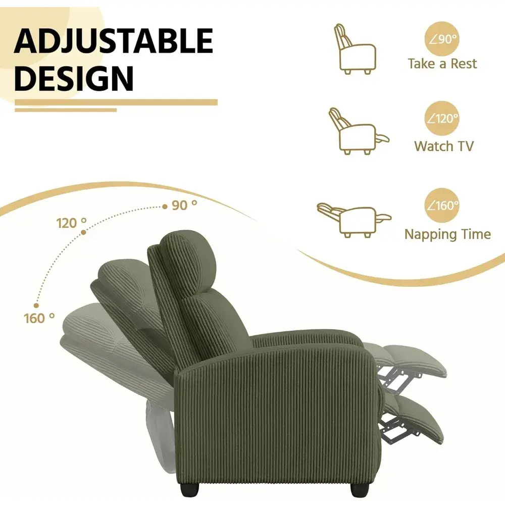 Corduroy Recliner Chair Single Sofa Home Theater Seating Adjustable Modern Reclining Chair for Living Room Bedroom Home Theater