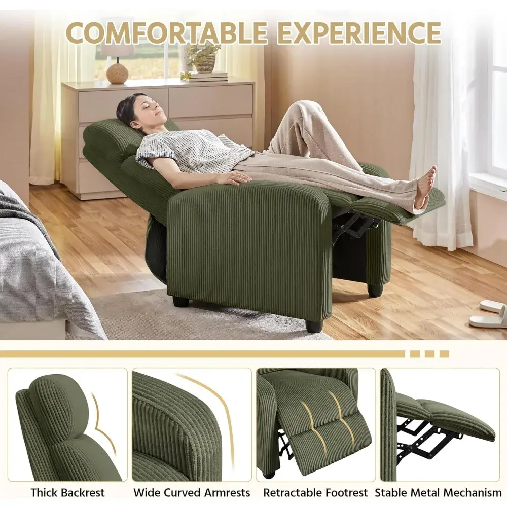 Corduroy Recliner Chair Single Sofa Home Theater Seating Adjustable Modern Reclining Chair for Living Room Bedroom Home Theater