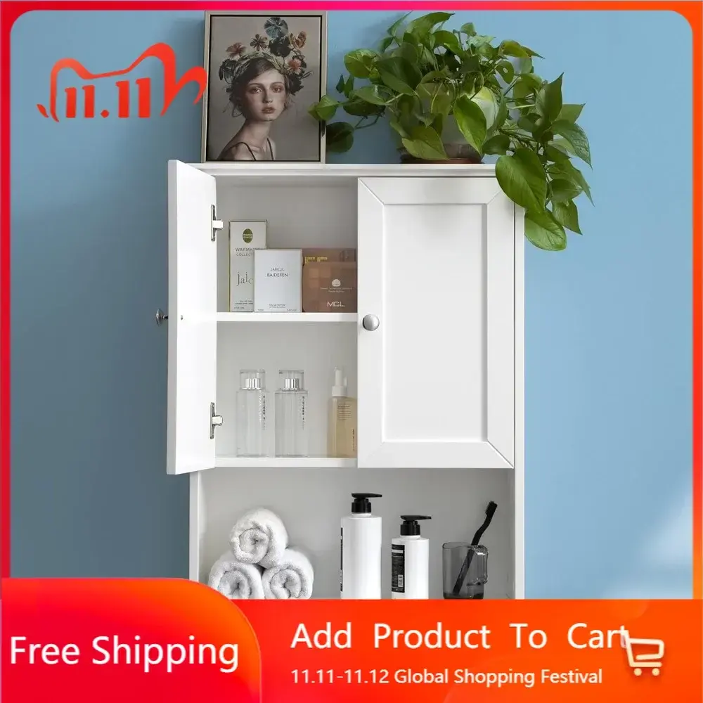 White Bathroom Wall Cabinet Over The Toilet Storage Cabinet, 24x30 Inch Wood Medicine Cabinets Wall Mounted Bathroom Cabinet wit