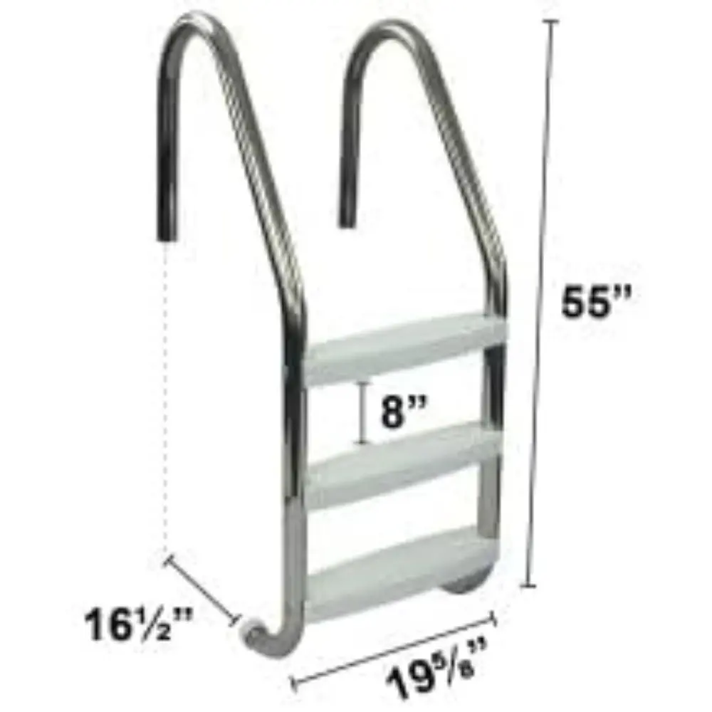 3 Step Stainless Steel Pool Ladder with Non-Slip Plastic White Steps | Entry and Exit System for In-Ground Swimming Pools | 250