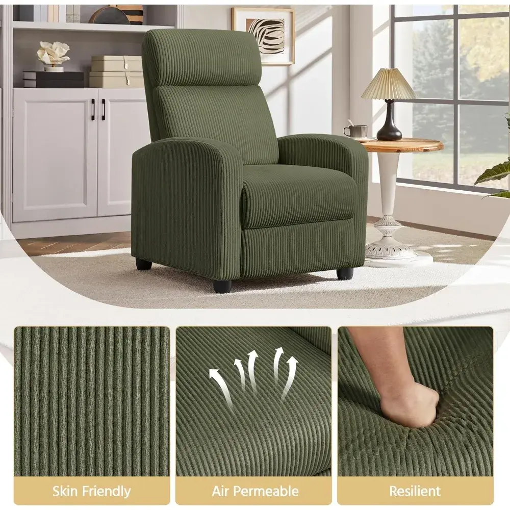 Corduroy Recliner Chair Single Sofa Home Theater Seating Adjustable Modern Reclining Chair for Living Room Bedroom Home Theater