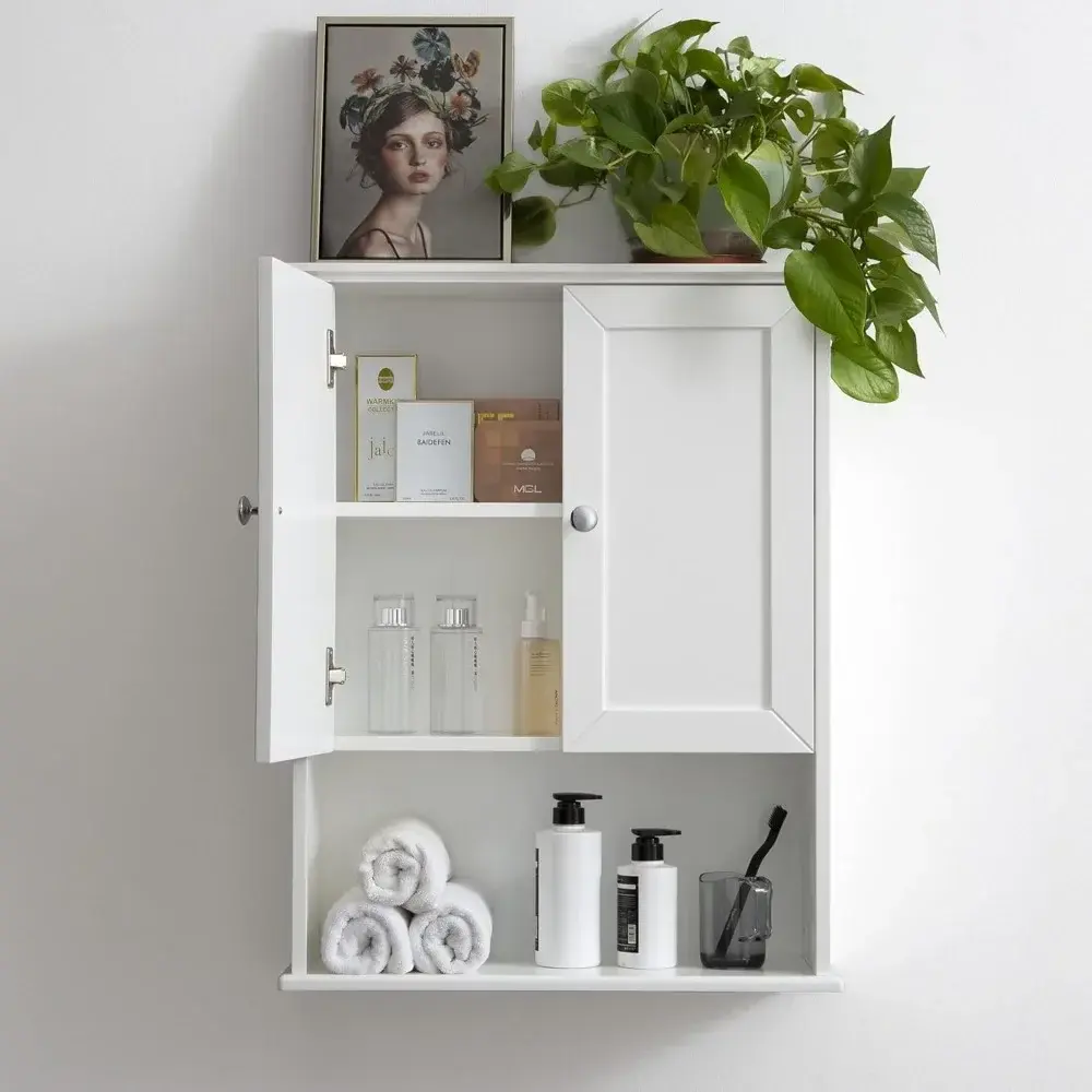 White Bathroom Wall Cabinet Over The Toilet Storage Cabinet, 24x30 Inch Wood Medicine Cabinets Wall Mounted Bathroom Cabinet wit