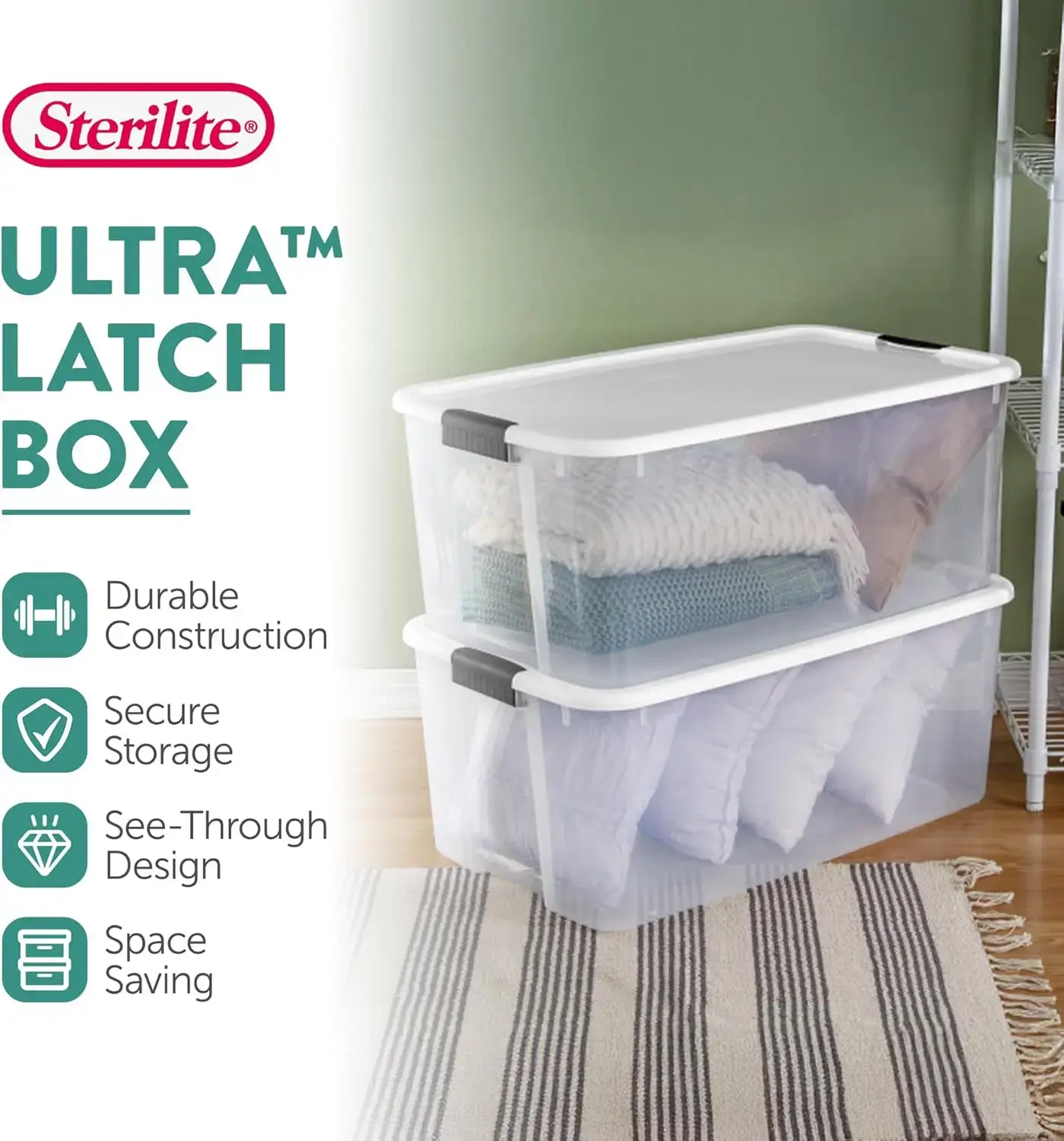 8-Pack Ultra Latching Box, Storage Bins with Lids, Clear Plastic, 116 Quart - Heavy-Duty Organizing Containers for Closet,