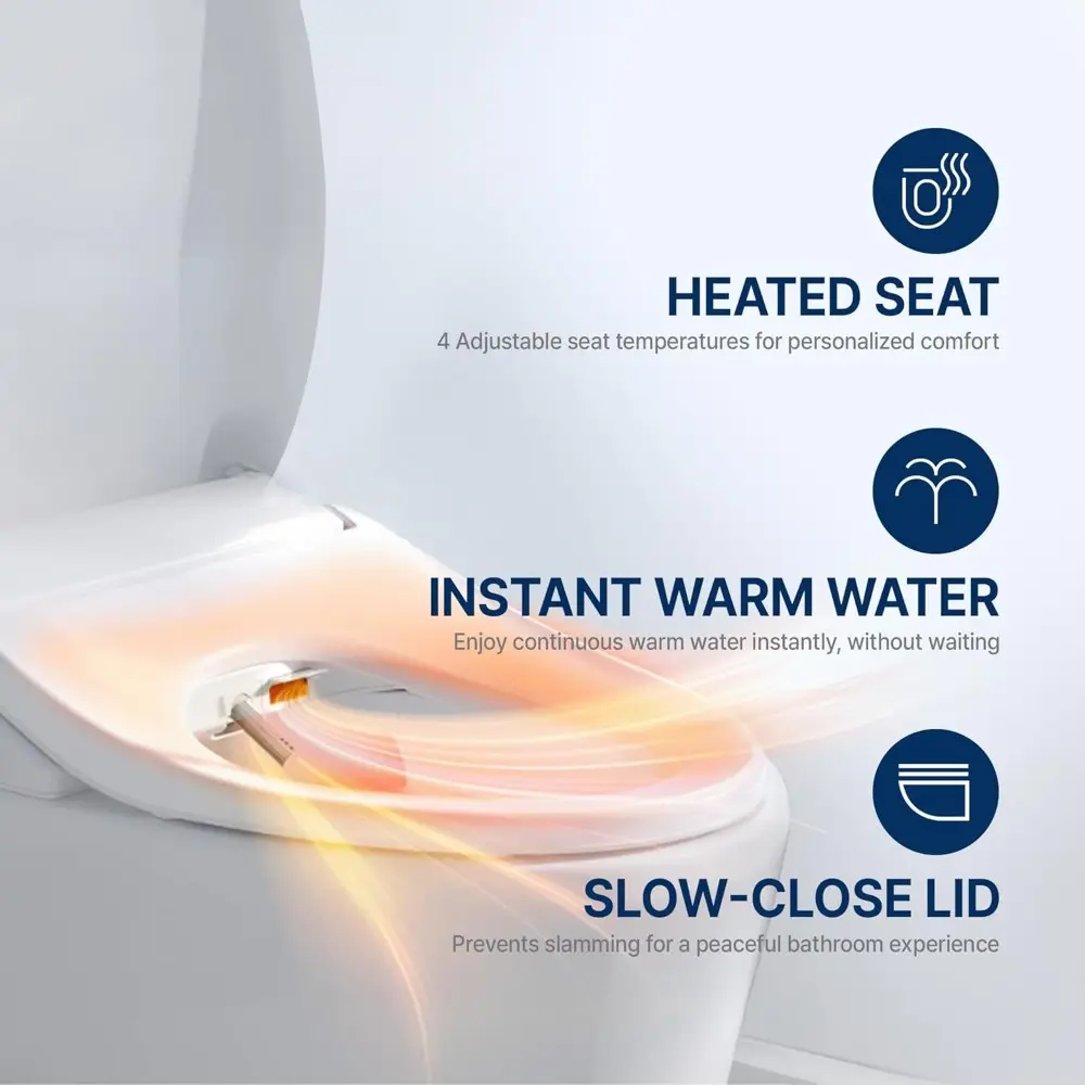 Inus N21 Electric Heated Bidet Toilet Seat Elongated, Warm Water, Smart Heated Water Luxury Bidet Toilet Seat with Kids Mode, Se