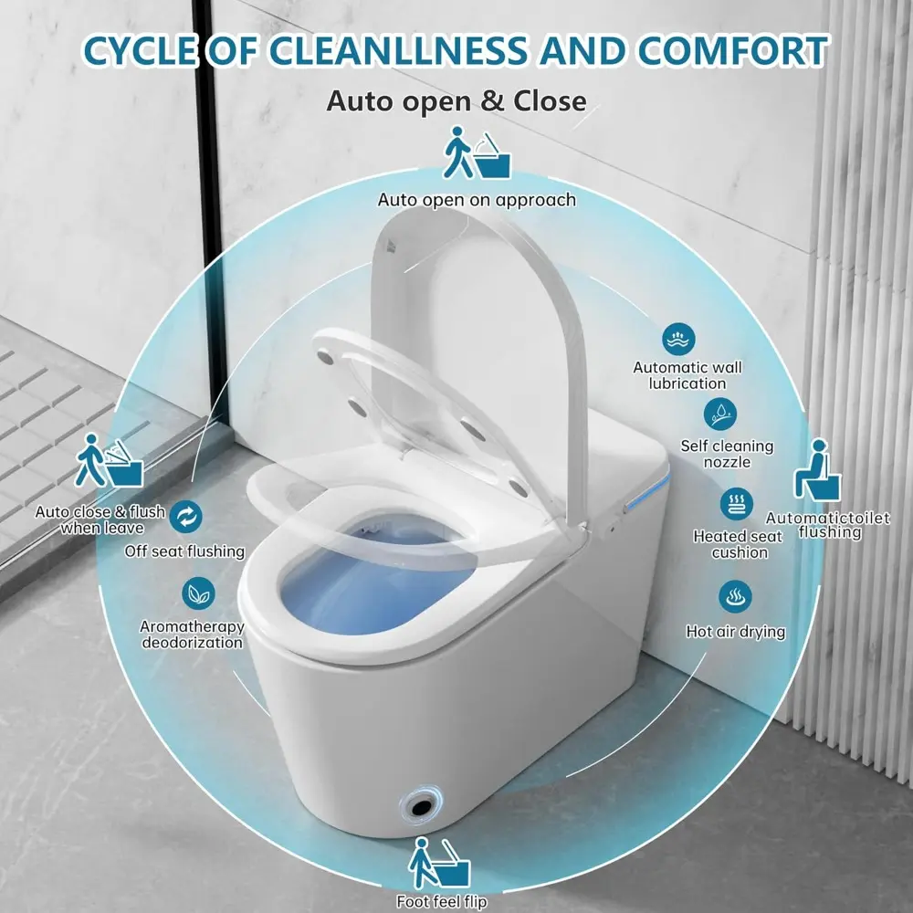 Luxury Smart Toilet with Bidet Built In, Bidet with Heated Seat,Warm Water Sprayer & Dryer, Japanese Toilet with Foot Sensor Ope