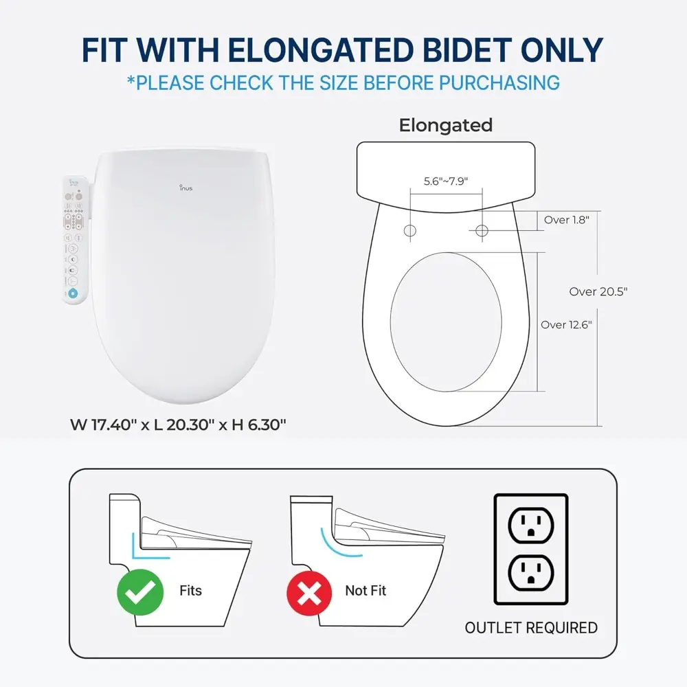 Inus N21 Electric Heated Bidet Toilet Seat Elongated, Warm Water, Smart Heated Water Luxury Bidet Toilet Seat with Kids Mode, Se