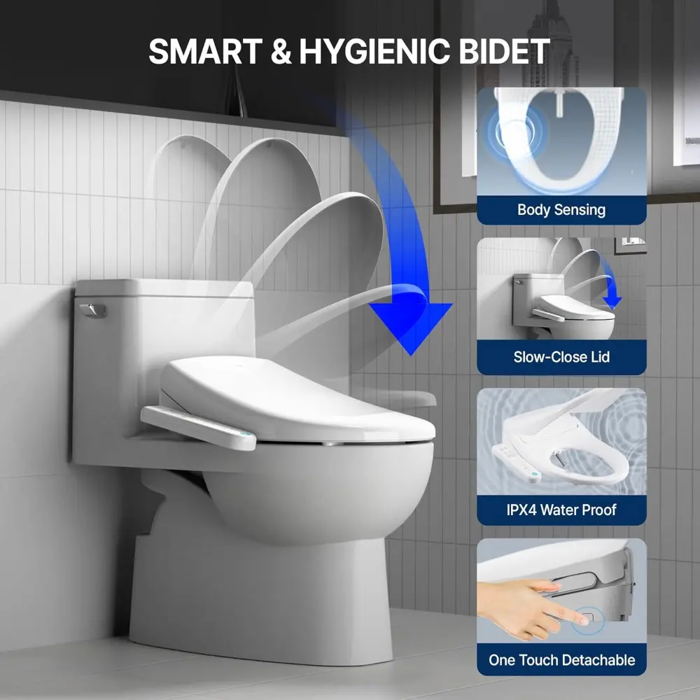 Inus N21 Electric Heated Bidet Toilet Seat Elongated, Warm Water, Smart Heated Water Luxury Bidet Toilet Seat with Kids Mode, Se