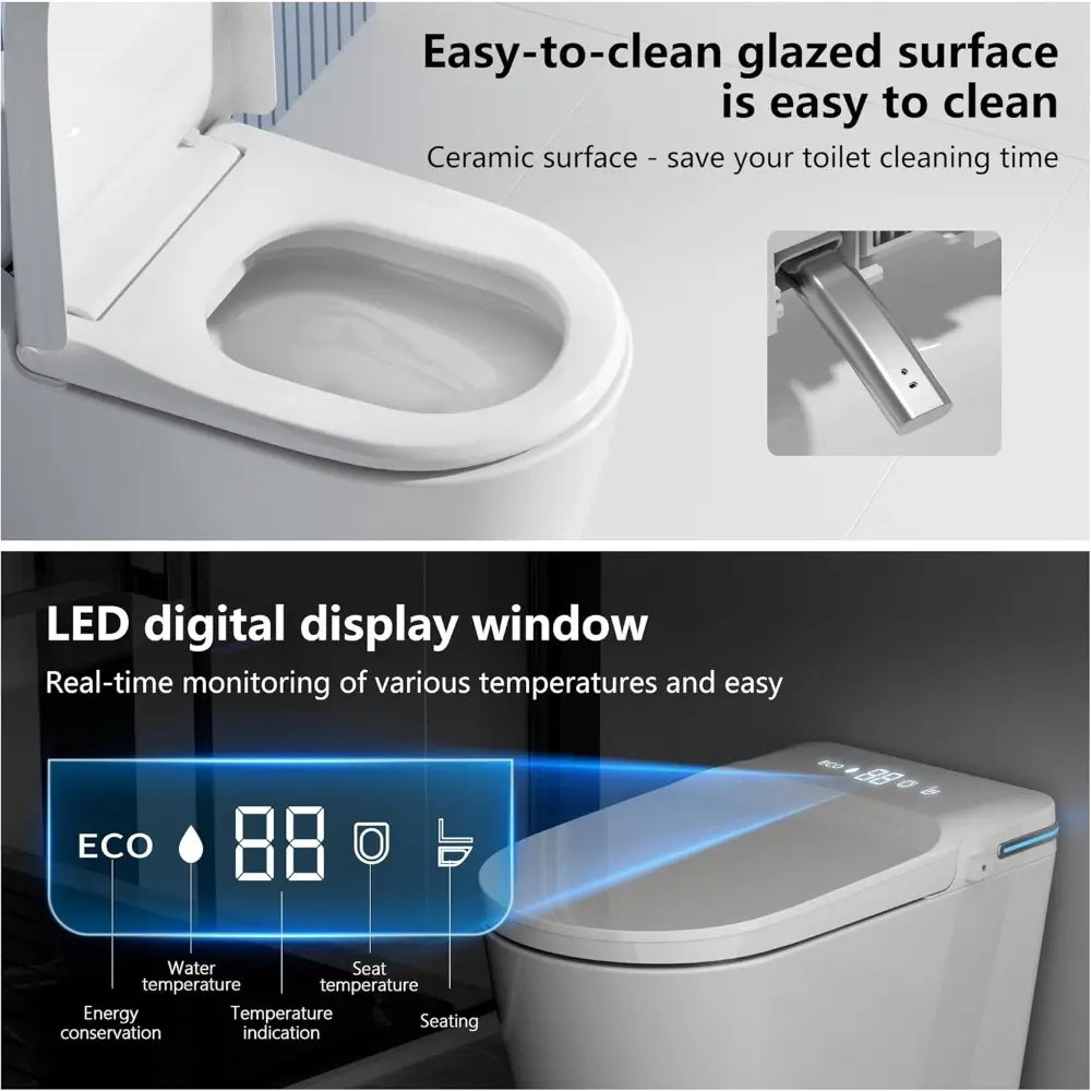 Luxury Smart Toilet with Bidet Built In, Bidet with Heated Seat,Warm Water Sprayer & Dryer, Japanese Toilet with Foot Sensor Ope