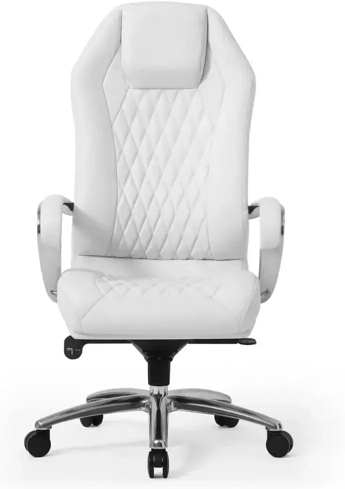 Furniture Modern Ergonomic Sterling Genuine Leather Executive Chair with Aluminum Base - White