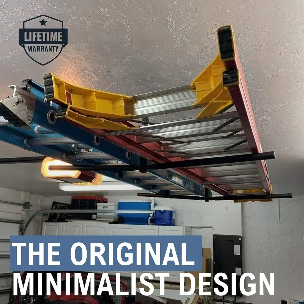 StoreYourBoard Double Ladder Ceiling Rack – Hi Port 2 Garage Ceiling Ladder Hanger | Adjustable Overhead Ladder Storage for Step
